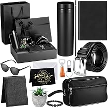 Skylety 12 Pcs Father Gift Basket for Men Birthday Gift Set 16 oz Tumbler Wallet Toiletry Bag Notebook Belt Thank You Present for Father Day Him Dad Husband(Cute Boy)