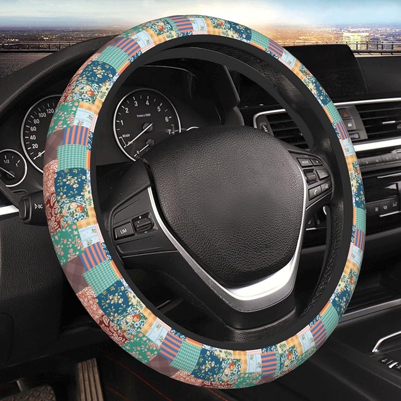 Capa para Volante em Neoprene com Estampa Boho Patch, Antiderrapante, 37–38 cm, ACDRUING