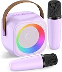 Mini Karaoke Machine, Portable Bluetooth Karaoke Speaker with 4 Wireless Microphones and Party Lights, Birthday Gifts for Girls Boys Family Home Party