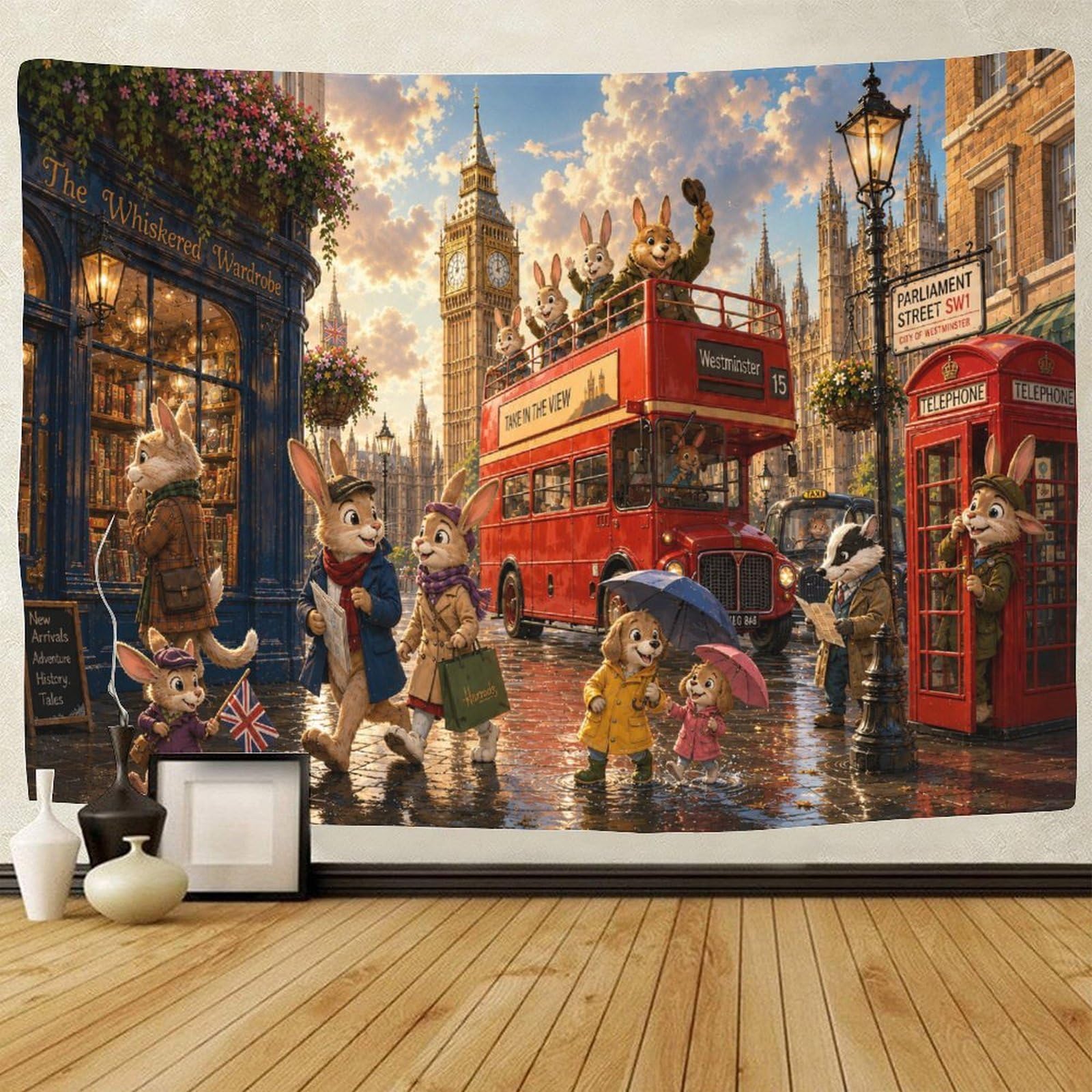 ASDFGHJKLZA London Big Ben Street View Tapestry for Bedroom Wall Hanging Decor 3D Print Tapestries Poster Home Decoration Living Room College Dorm 130cmx150cm