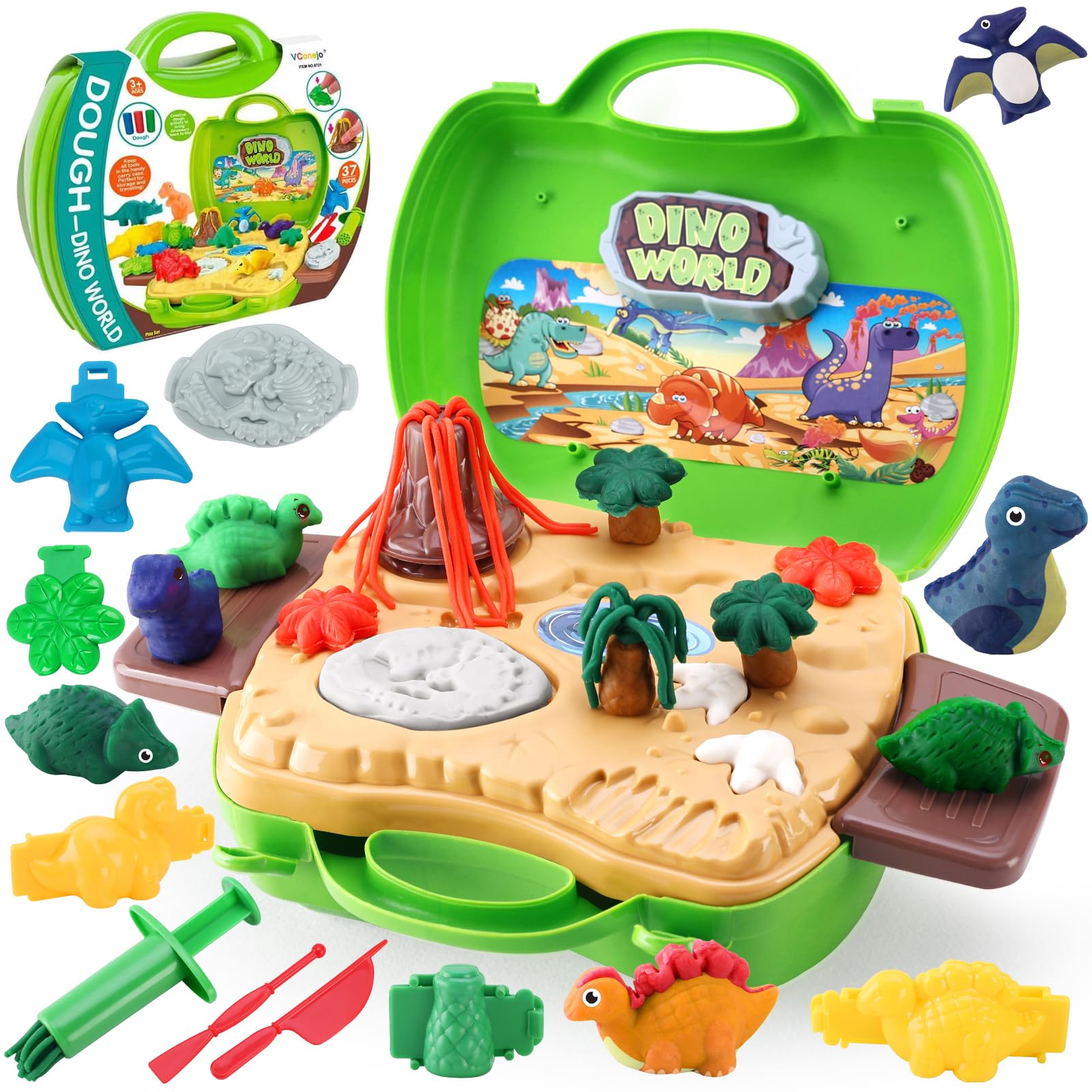 VBACALA Set de Plastilina para Niños, Plastilina de Dinosaurio con Accesorios de Plastilina, Herramientas Plastilina de Juguete de Dinosaurio y Formas de Plastilina a Partir de 3 Años