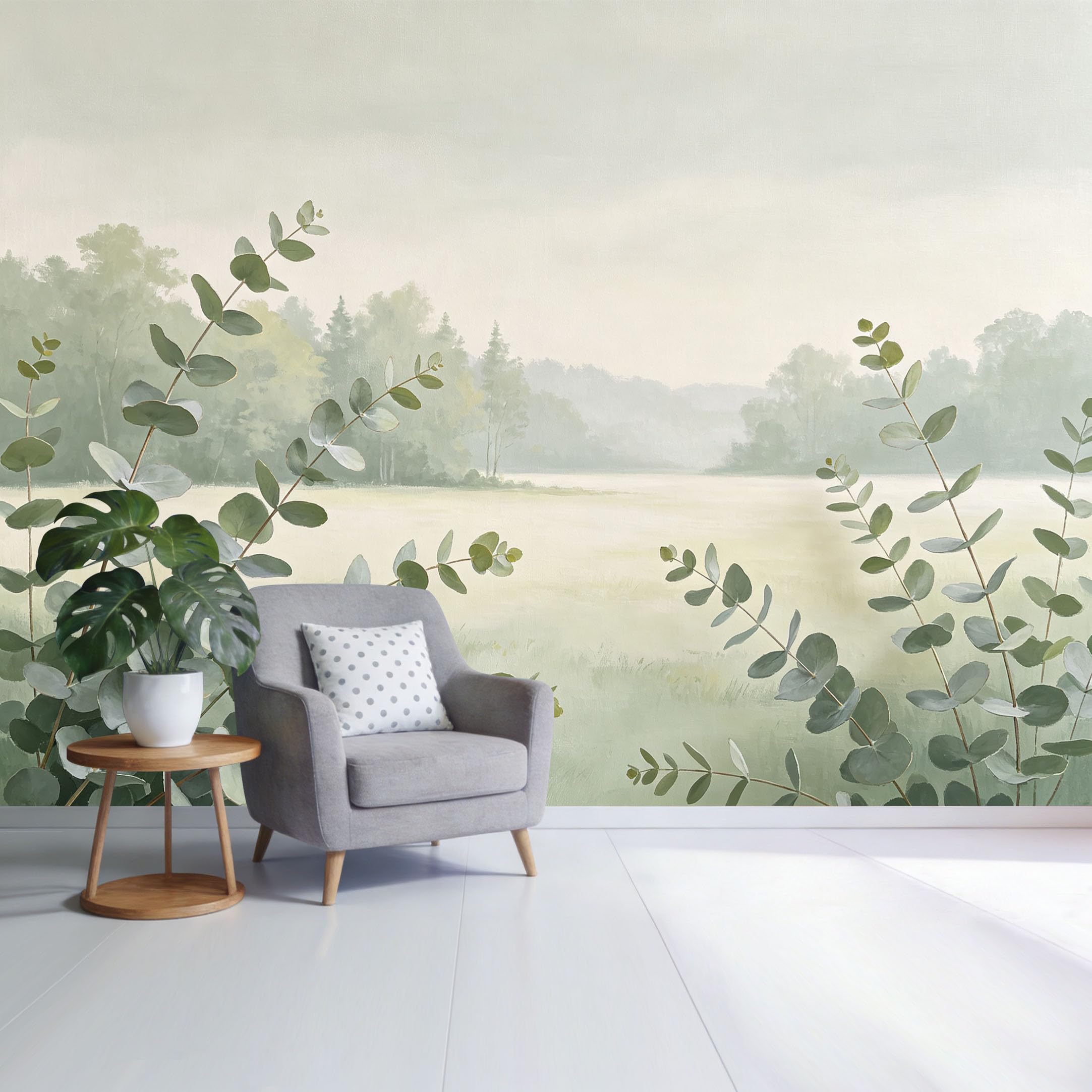 Custom Size Wall Mural Botanical Eucalyptus Leaves Forest Landscape Watercolor Nature Scene SelfAdhesive Wall Fabric Removable Wallpaper for Home Office Decor