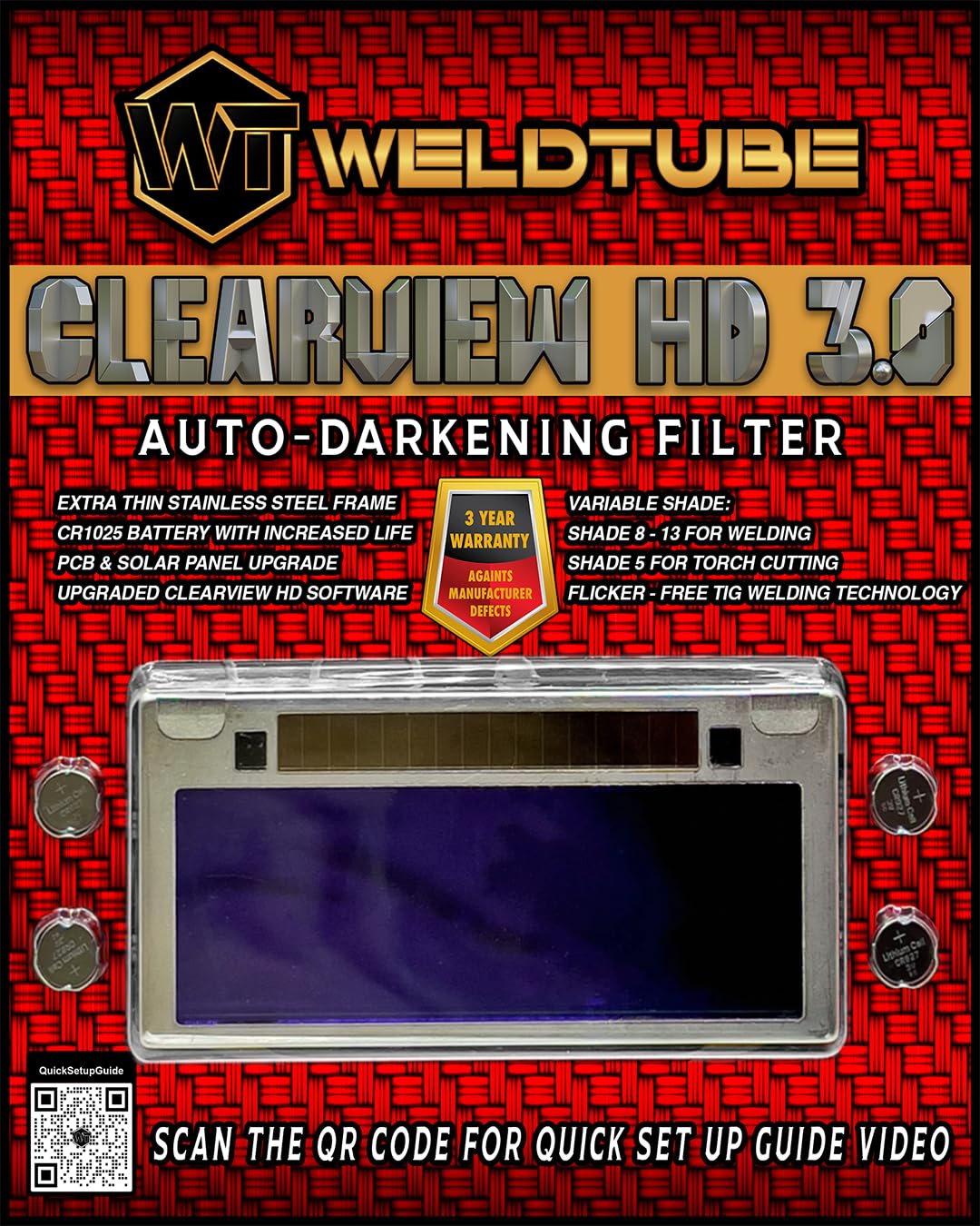 WELDTUBE ClearView HD Auto-Darkening Welding Lens, Version 3.0