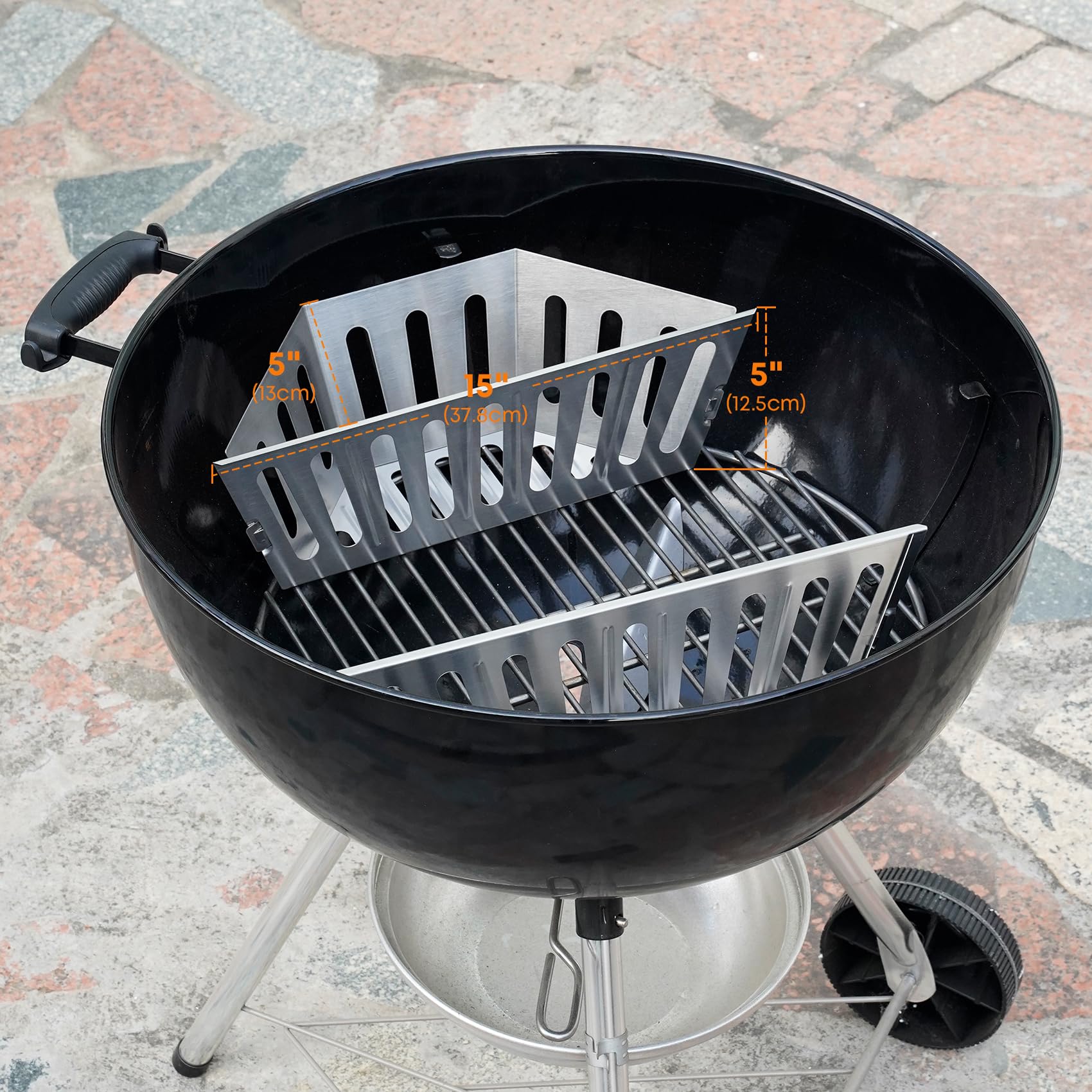 onlyfire Kosz na węgiel drzewny ze stali nierdzewnej, większa pojemność, uchwyty na brykiet węglowy do Weber 56 cm / 66 cm, akcesoria do grilla, 2 szt