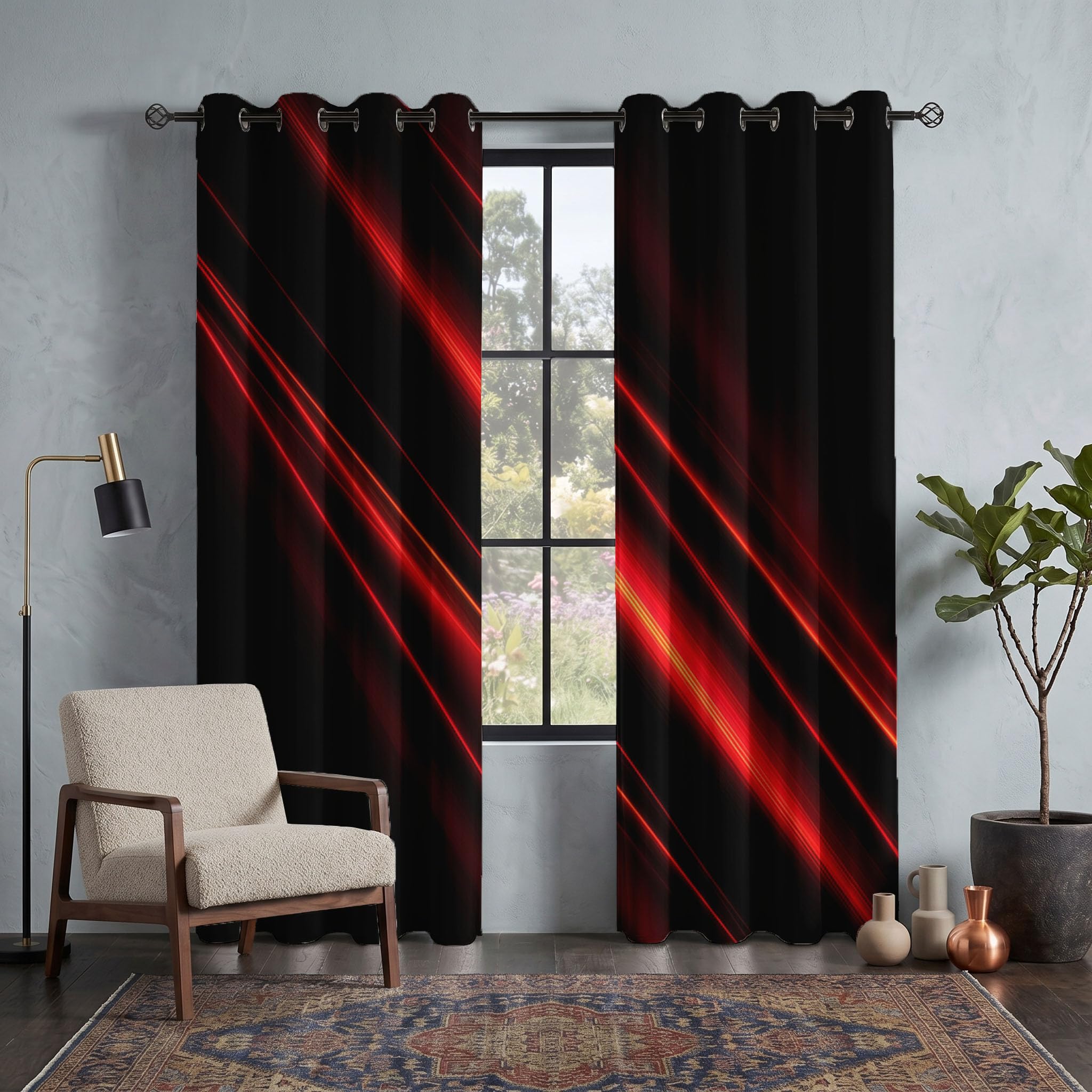 Tende Oscuranti Linee Semaforiche Rosse 117 X 137 cm 2 Pannelli, Tende oscuranti Stile Tecnologico Dinamico, Riduzione del Rumore Decorazione Casa per Camera da Letto E Soggiorno, Rosso