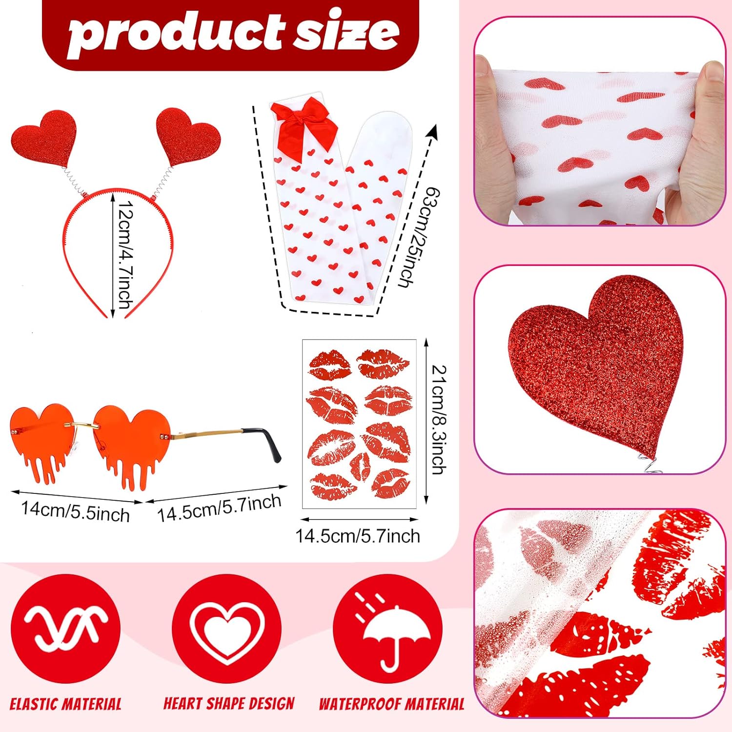 Xuhal 9 Pcs Halloween Cupid Costume for Women Cupid Bow and Arrow Set Wings Heart Headband Sticker Heart Shape Sunglasses Thigh High Stockings Arrow Costume Accessories - Image 4