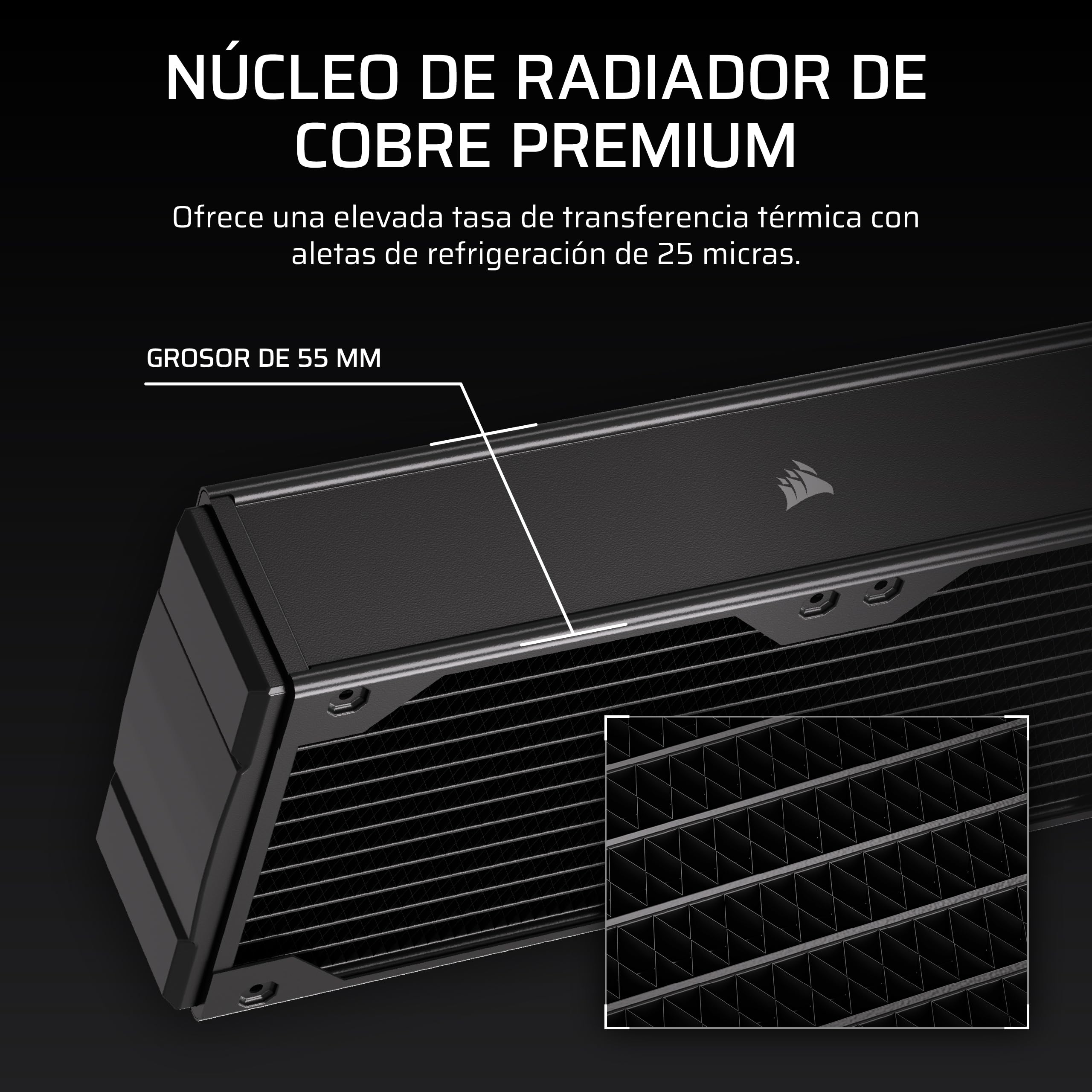 CORSAIR Hydro X Series XR7 360mm V2 Radiador de Refrigeración Líquida – Compatible con iCUE Link – 3 Soportes de Ventilador de 120 mm – Placas de protección de Tornillo – Roscas G1/4" – Negro