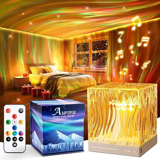 Aurora Light Projector for Bedroom,White Noise Sound Machine for Sleeping Adults+18 Colors+Bluetooth Music+Remote Control Northern Lights Projector Ambient Lighting,Cool Things for Teen Girl Gift