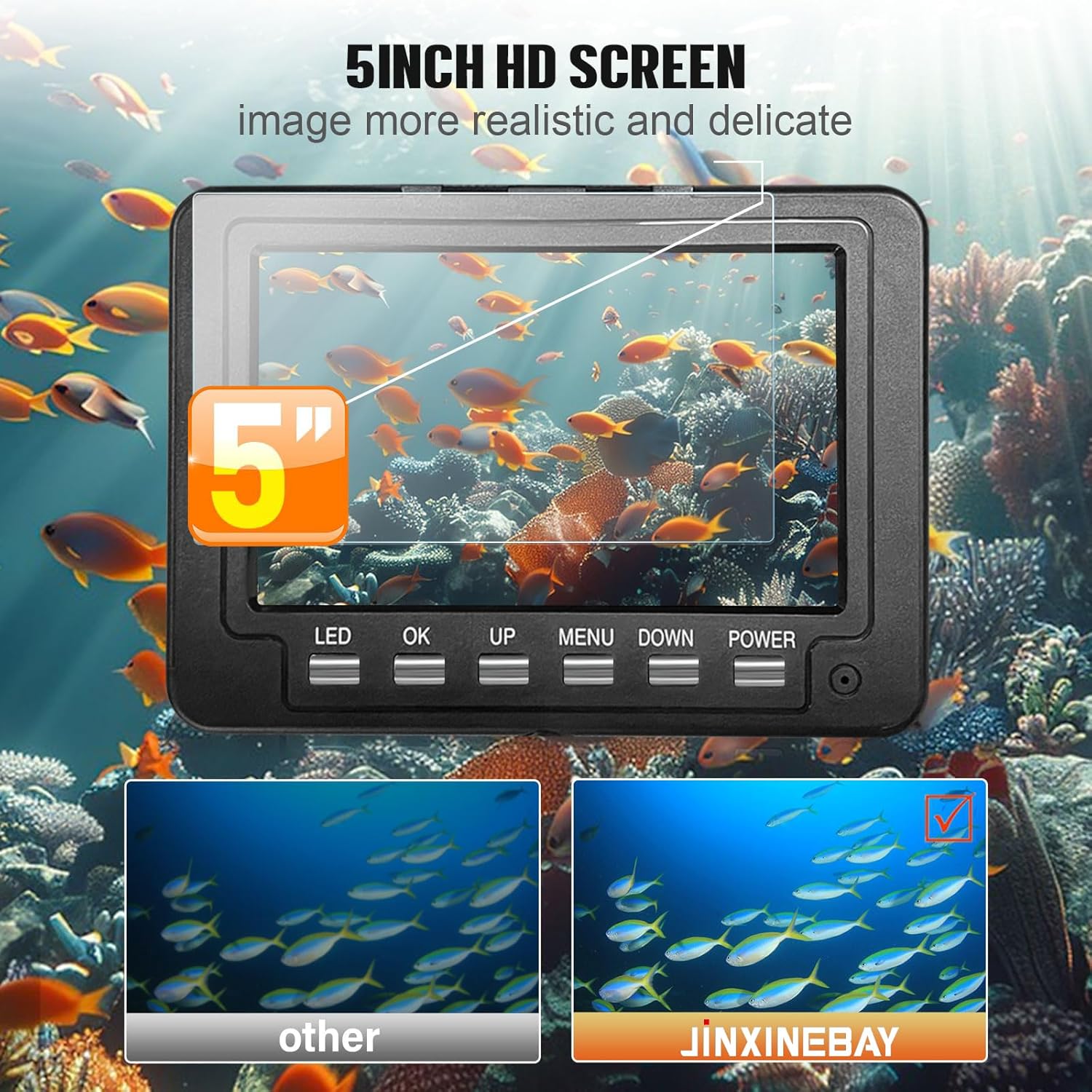 Underwater Fishing Camera,Portable 5" Ice Fishing Camera Underwater, USB-C Charge, 3-Grade IR Lighting, 4X Zoom, 1000TVL Ice Fishing Fish Finder for Boat Lake Kayak Ice Fishing