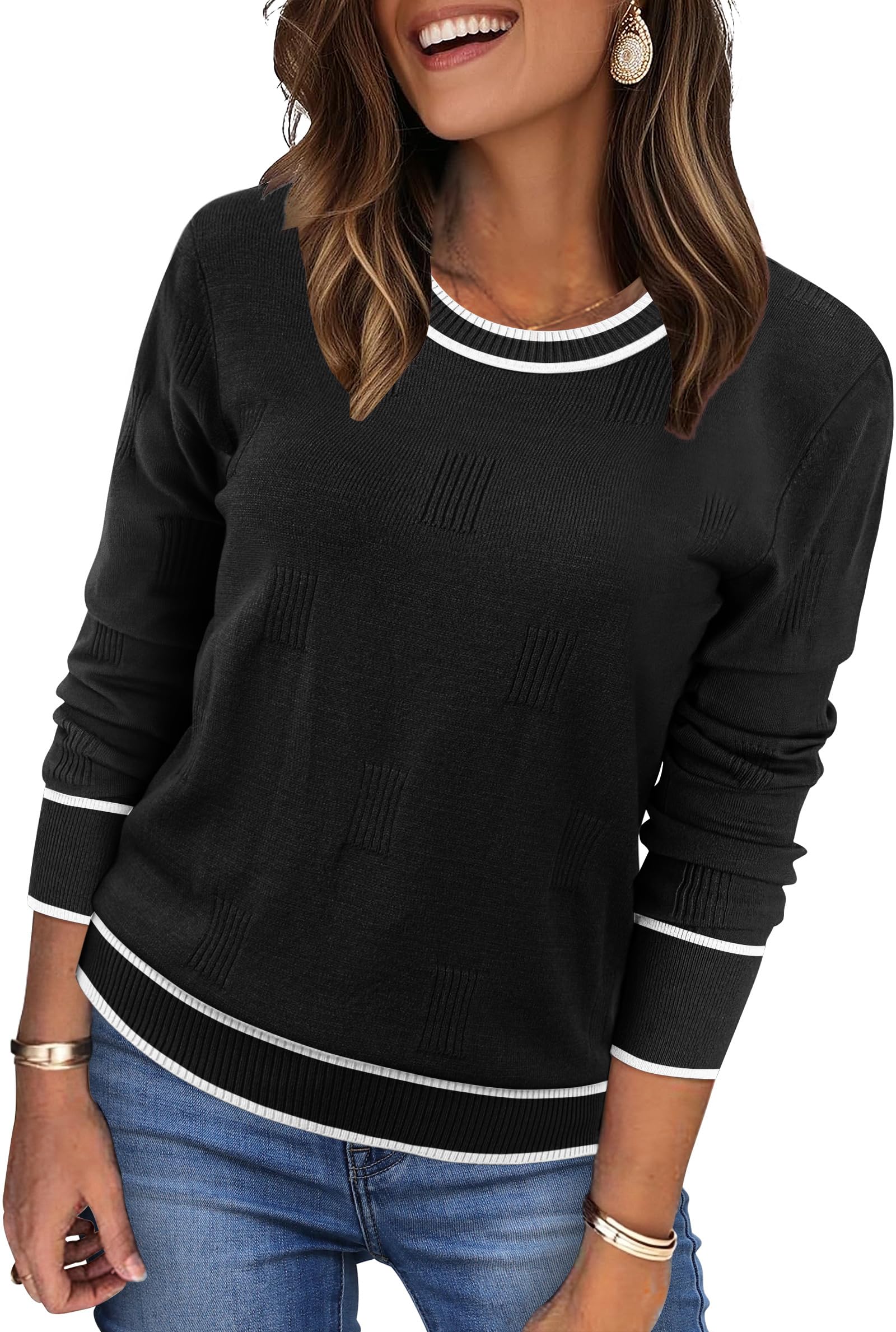 WIHOLL Women 2025 Fashion Pullover Sweater Crew Neck Long Sleeve Shirts Blouse Knit Casual Cozy Clouds Top