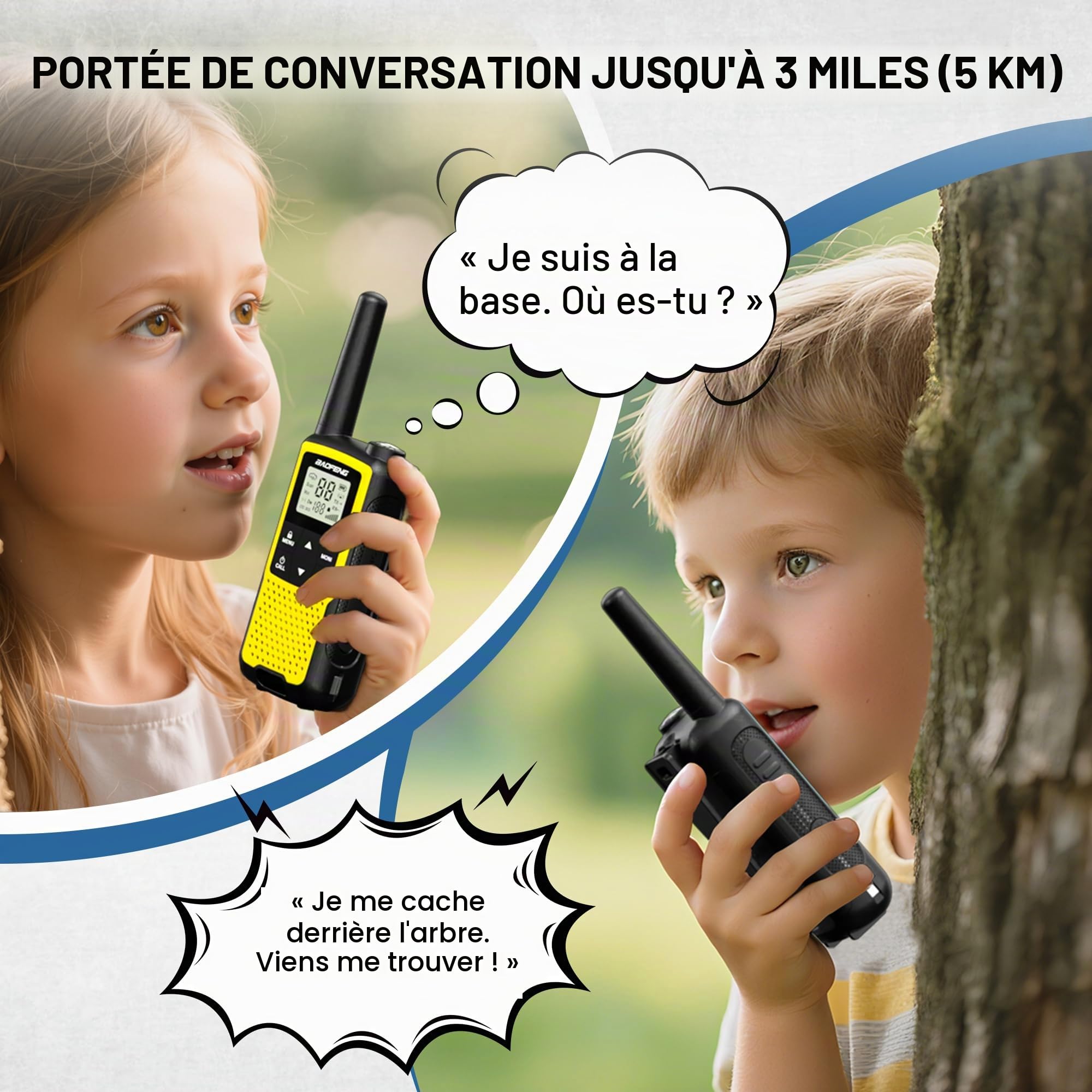 Baofeng BF-33C Talkie-Walkie PMR446 pour Enfants, radios bidirectionnelles Longue portée avec Batterie Rechargeable, Charge USB-C, VOX, pour Jeux en Plein air et Aventures familiales, Lot de 3