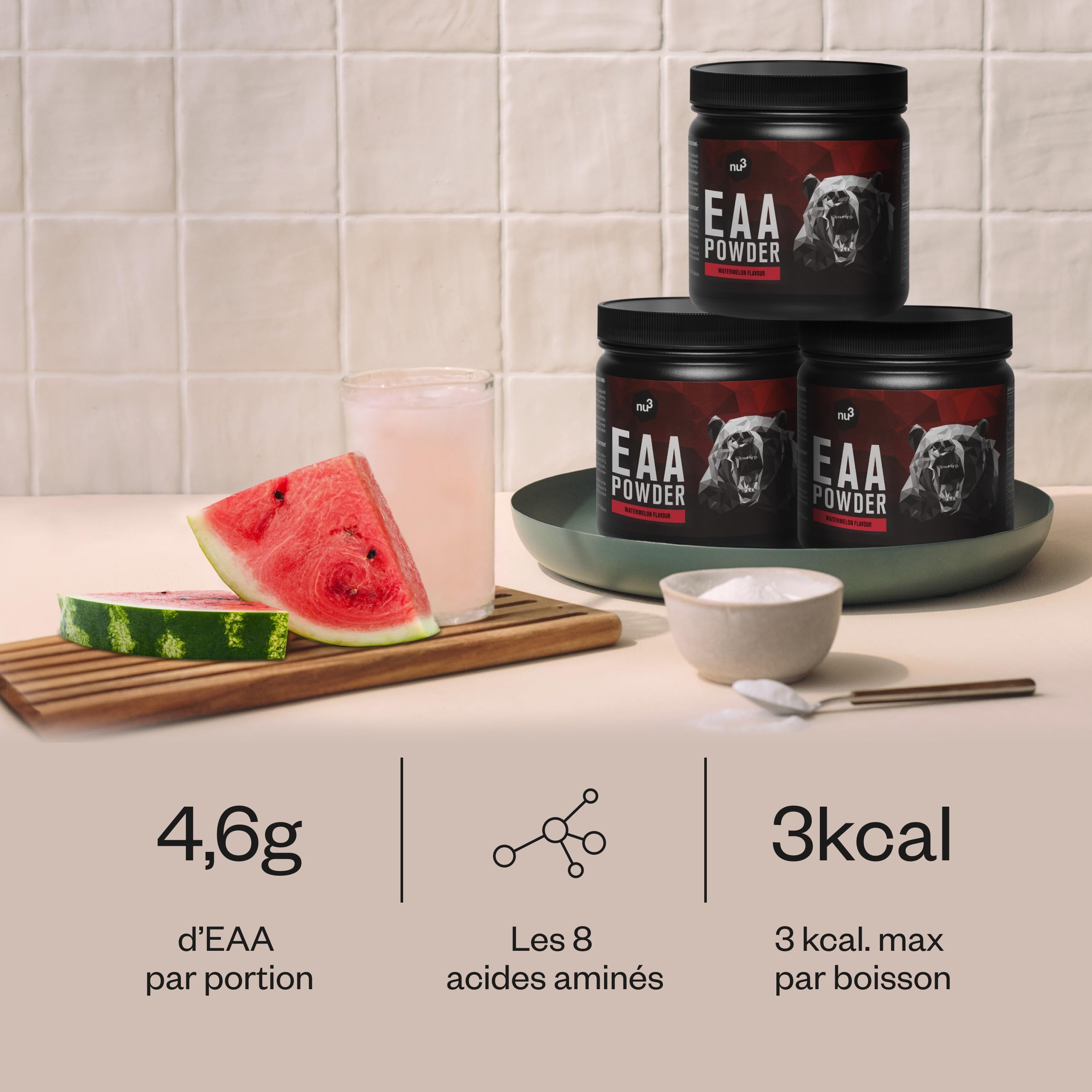Complément BCAA Nu3 En Poudre – Goût Pastèque, Pour Récupération Musculaire