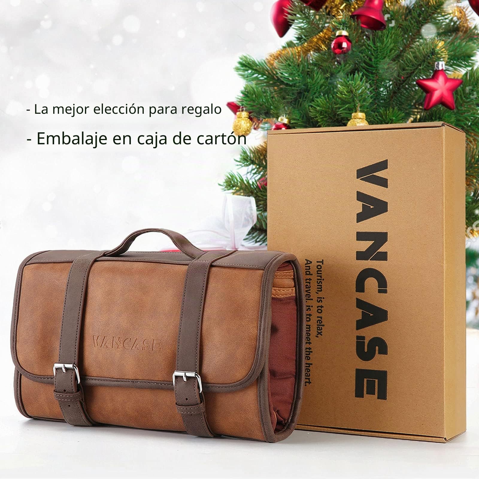 VANCASE - Neceser Colgante para Hombre, de Cuero, Organizador de baño y Ducha, Kit de Accesorios de Maquillaje de Viaje, Gran Regalo, Brown, Estilo Retro, combina con Todo, Encanto Maduro