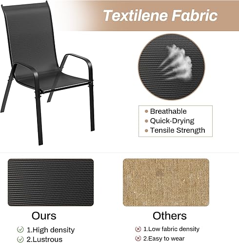 Miniatura 6 de TLSUNNY Sillas de patio, muebles de comedor apilables de textileno para todo tipo de clima, con asiento de 17.7 pulgadas de ancho y marco de metal,