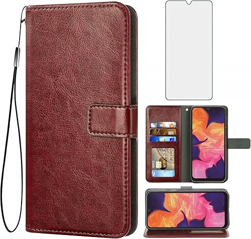 Asuwish Compatible con T-Mobile Revvl 4 - Funda tipo cartera de vidrio templado, protector de pantalla de cuero con tapa para Tmobile Revvl4 T