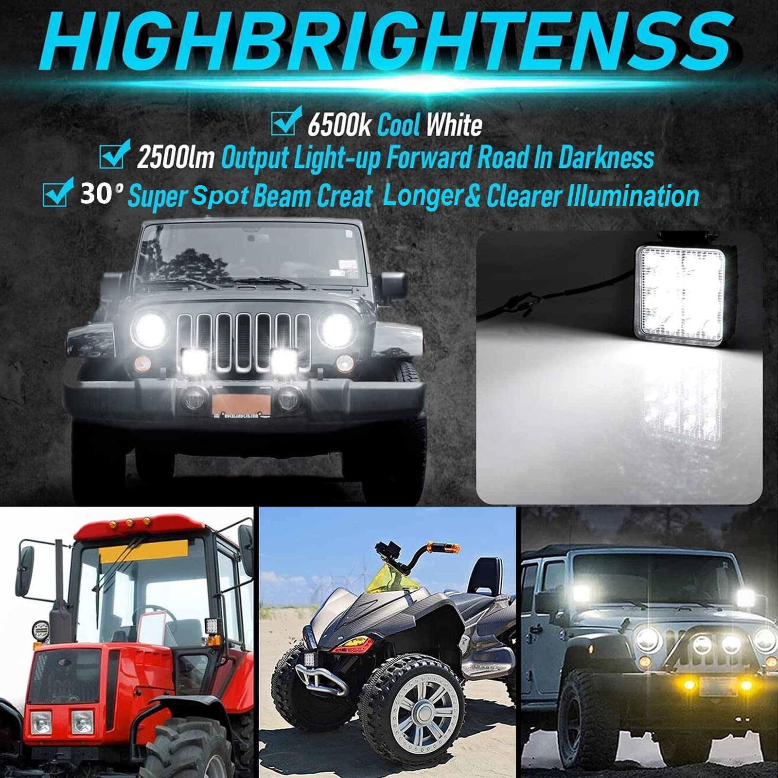 PICAA 10 szt. 48 W LED światło robocze 10 cm wiązka punktowa Offroad lampa czołowa robocze do samochodów ciężarowych traktorów SUV UTV ATV 12-24 V 6000 K IP67