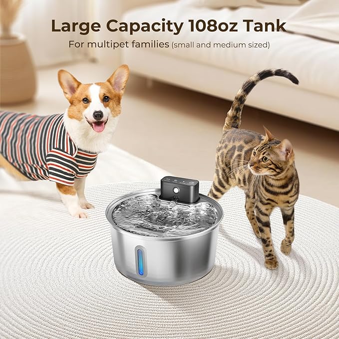 Fuente de Agua Inalámbrica para Mascotas Acero Inoxidable 3.2L miniatura 6