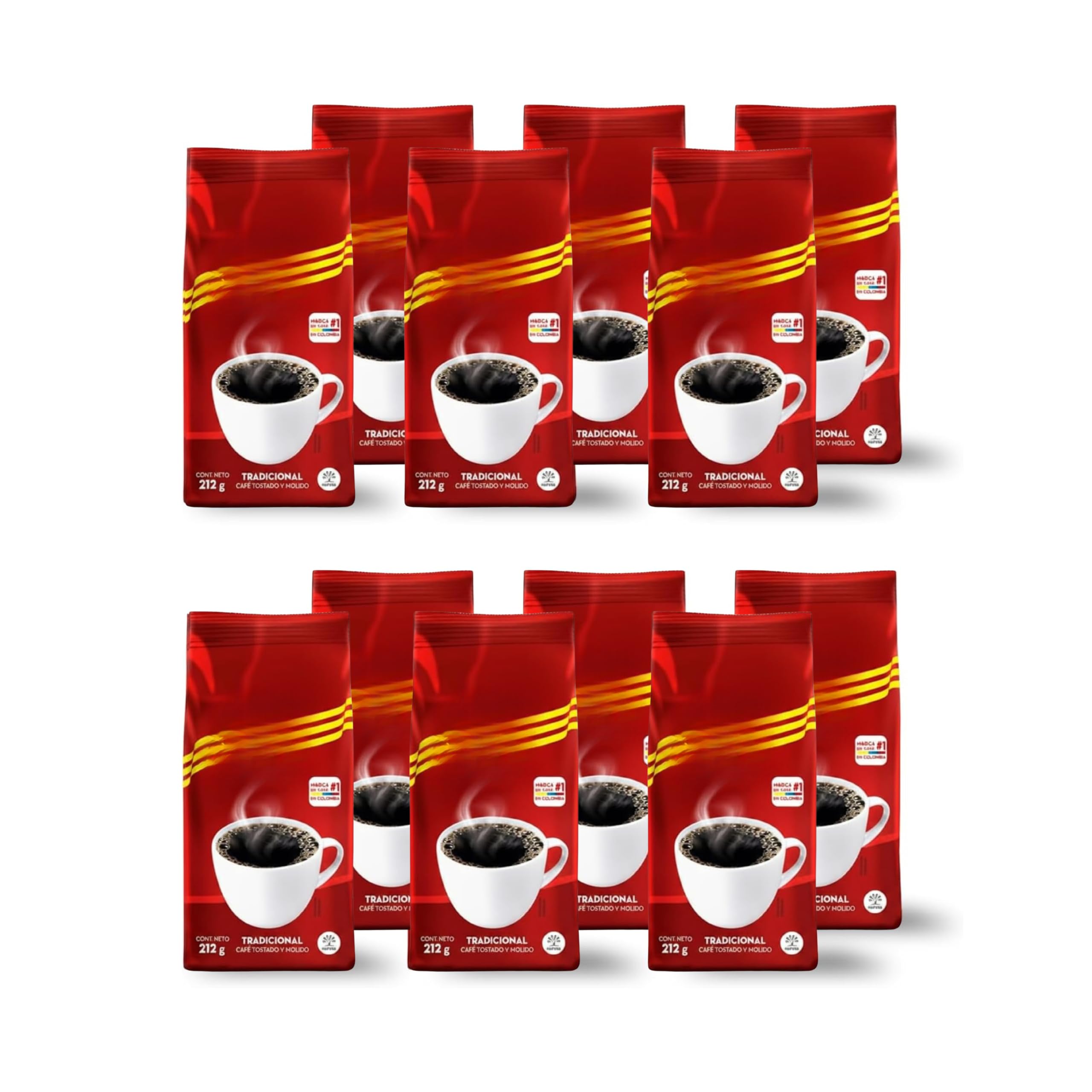 Pack de 12 Unidades de 212g (Total 2.54 kg) - Café Colombiano Tostado y Molido - Sabor Auténtico y Aroma Intenso - NEXU