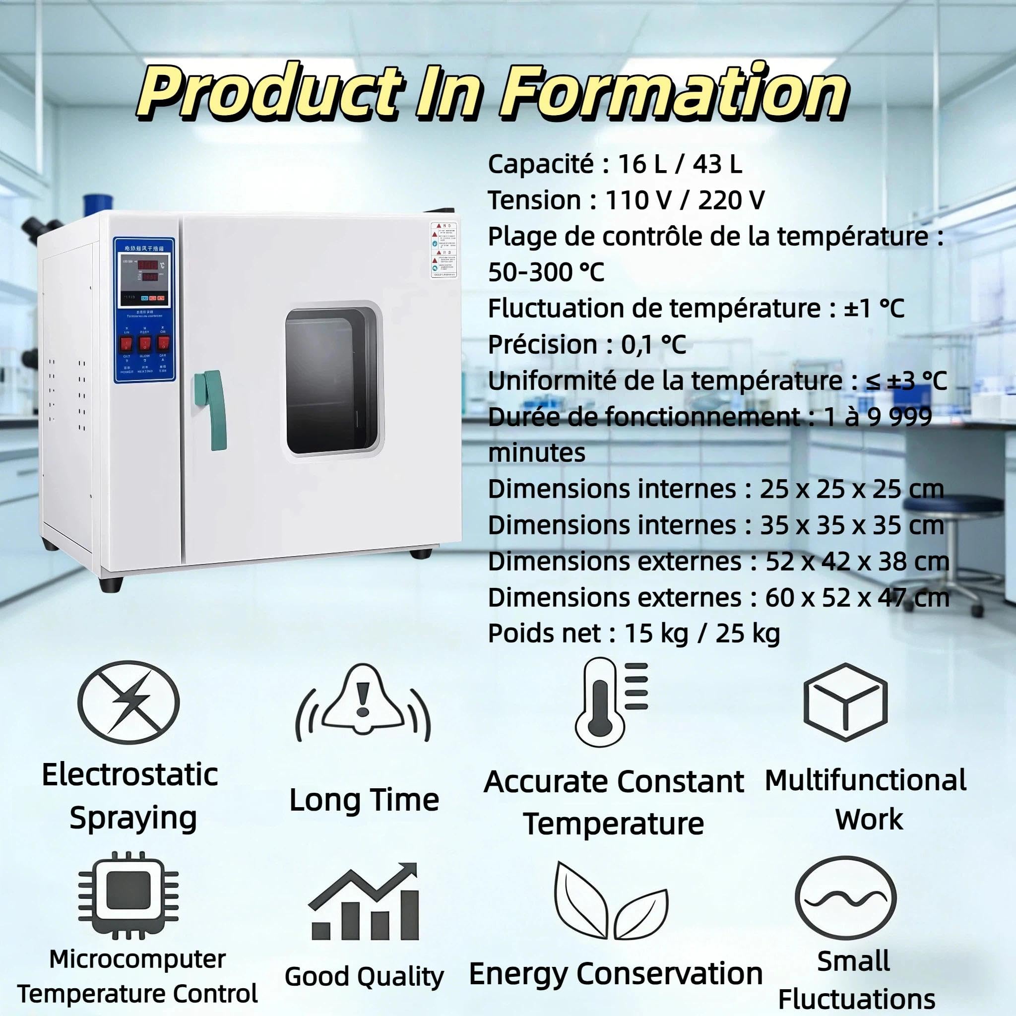 Forno Di Essiccazione SottoVuoto Da Laboratorio, Forno A Soffiaggio A Temperatura Costante Per Laboratorio Industria, Con Strumenti Intelligenti A Temperatura Controllabile(16L)