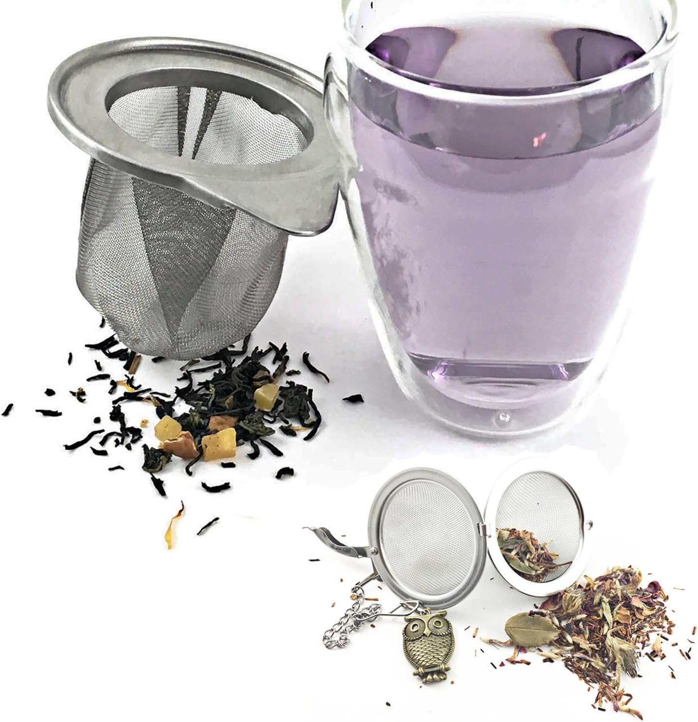 Tea Infuser Gift Set by Hoot Tea - Includes Premium Mesh Cup Infuser and Stainless Steel Ball Strainer For The Best Loose Leaf Tea Experience