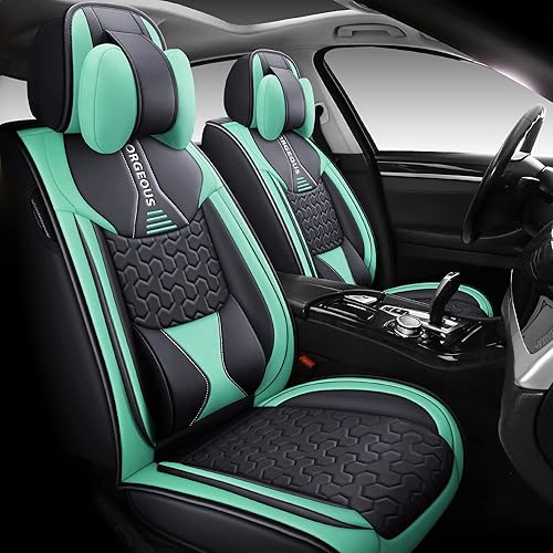Isen-CoverAuto Juego completo de fundas de asiento de coche de piel sintética para sedanescochescamiones, accesorios de automóvil (Tiffany Blue)