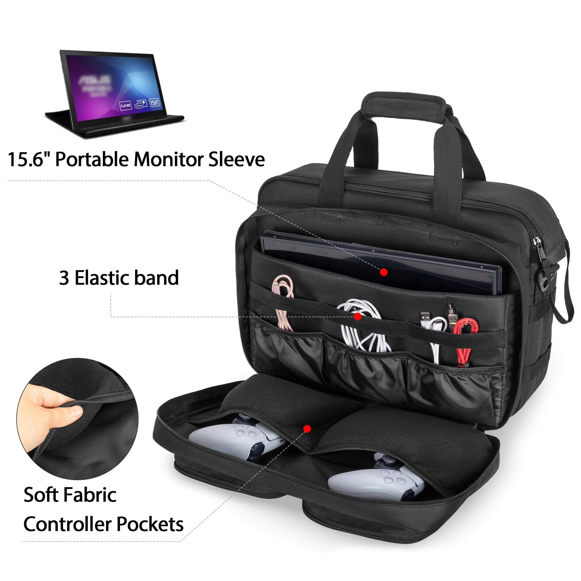 PGmoon Torba kompatybilna z PS5/PS5 Slim/PS5 Pro | Torba do przenoszenia laptopów o przekątnej 15,6", kontrolerów, płyt do gier i innych akcesoriów (patent design)