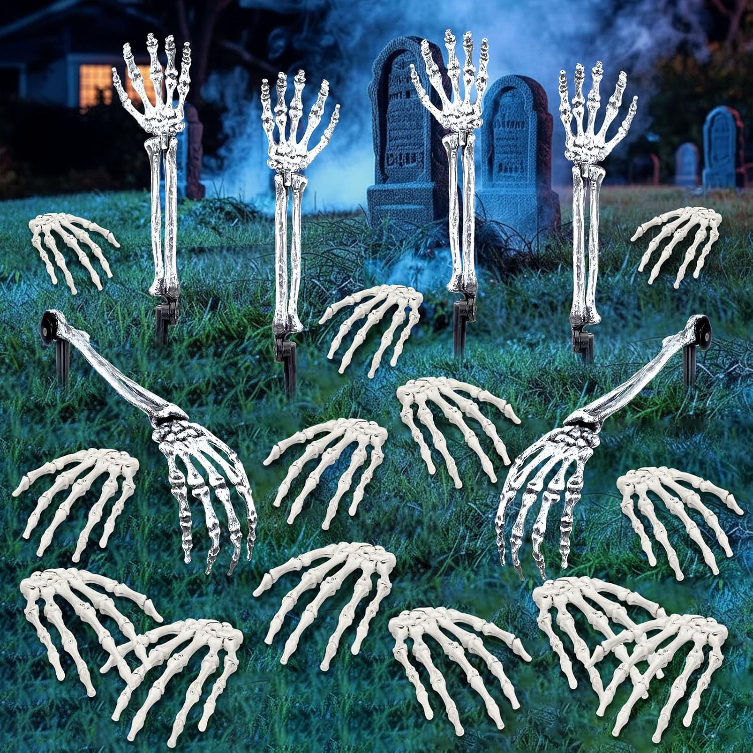 18 Pcs Realistic Skeleton Arm Stakes and Halloween Skeleton Hands Decorations for Lawn Stakes Halloween Garden Decoration (Right & Left)