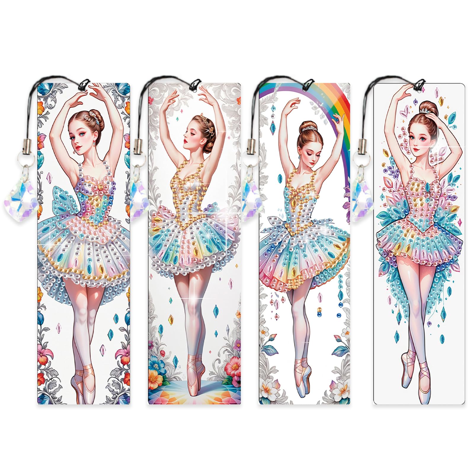 4 PCS Diamond Art Painting Bookmarks, 5D DIY Diamond Bookmark Art Projects with Crystal Pendants Bookmark Special Shape for DIY Making Beginners Adult Arts Craft Supplies for Adults Kids