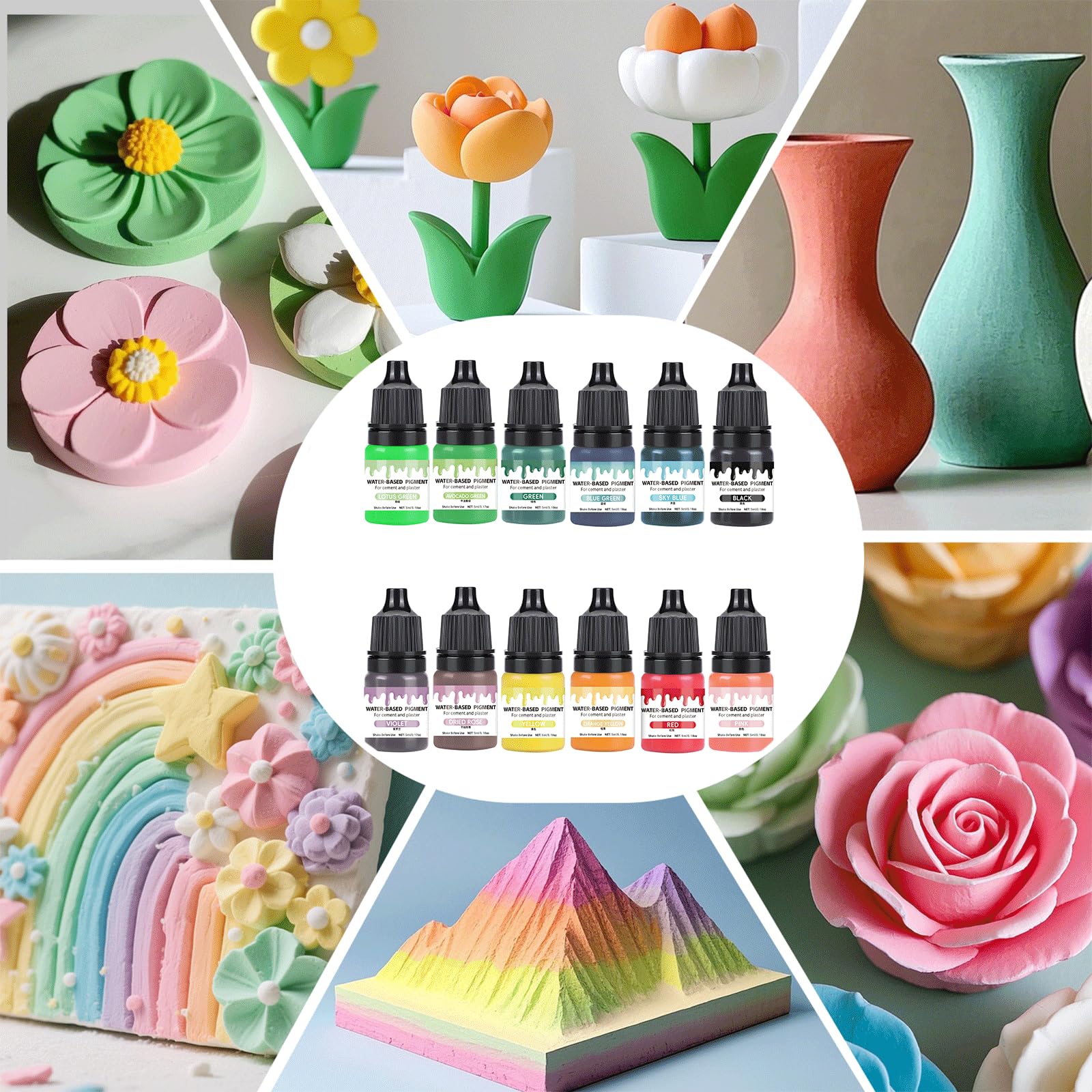LEMONSTONE 12 sztuk pigmentów do proszku odlewniczego, 5 ml, farba w proszku, wysoko skoncentrowane pigmenty barwiące do modelarstwa, pigment na bazie wody, pigment na bazie wody do farb betonowych