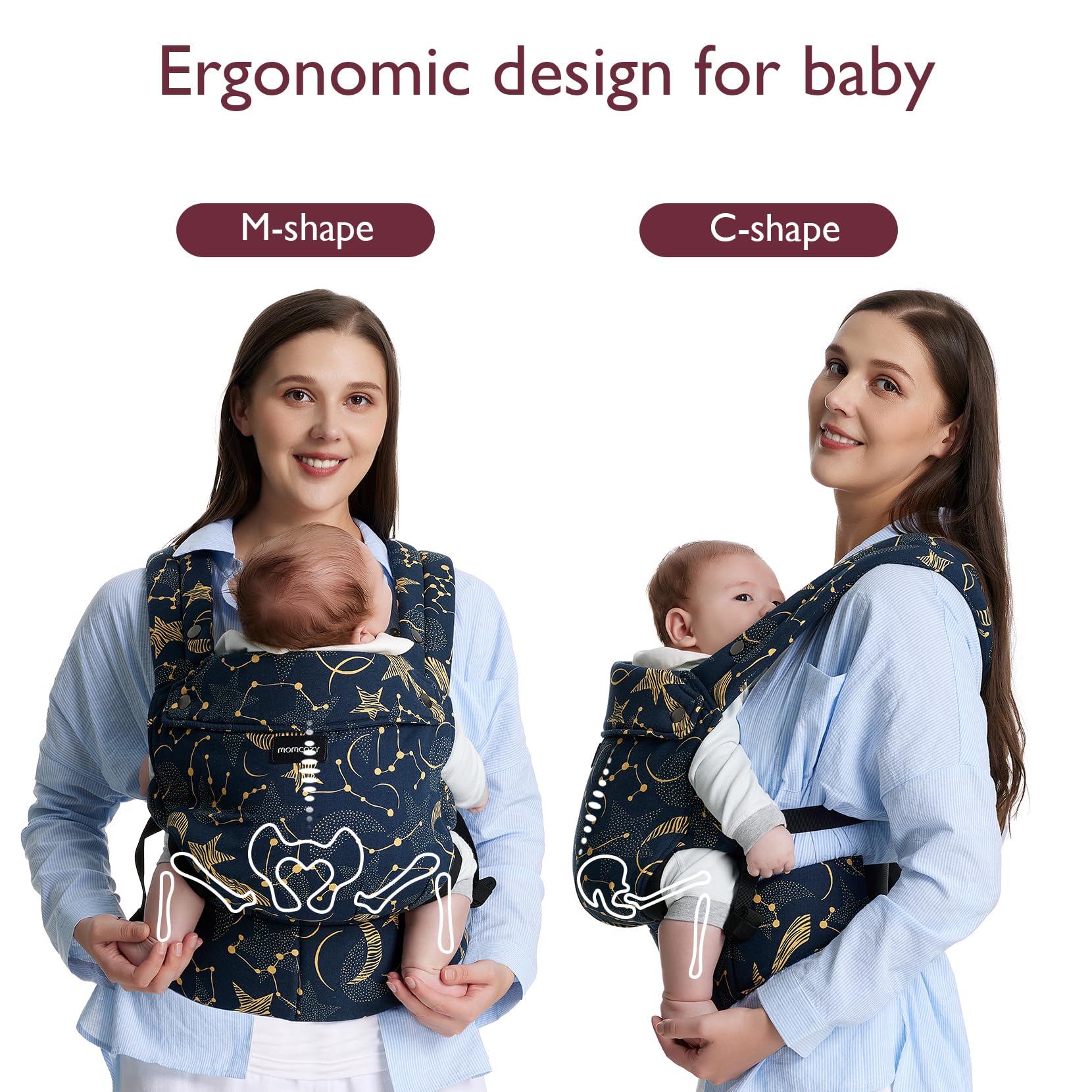 Momcozy Nosidełko dla niemowląt – ergonomiczne, przytulne i lekkie nosidełko dla niemowląt o wadze 3 – 20 kg, wzmocnione podparcie lędźwi, Gwiaździste niebo