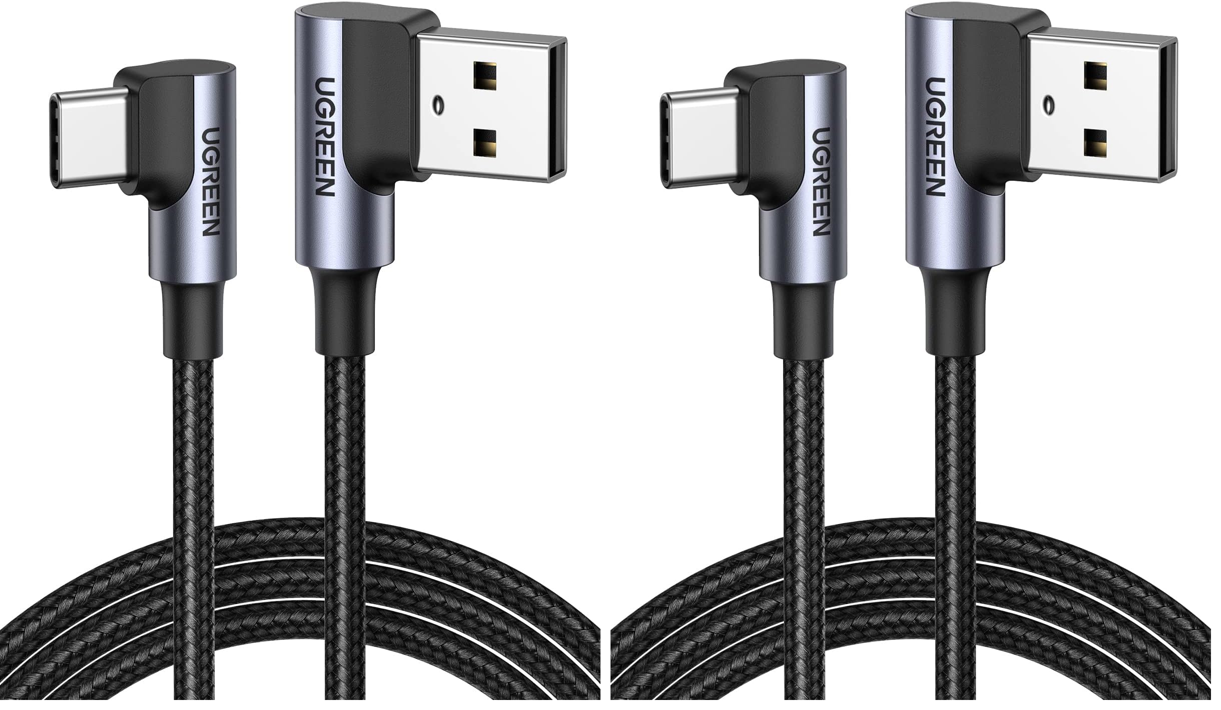 UGREEN USB A to USB C Cable 90-Degree Fast Charging Cable, 3.3ft (Pack of 2)