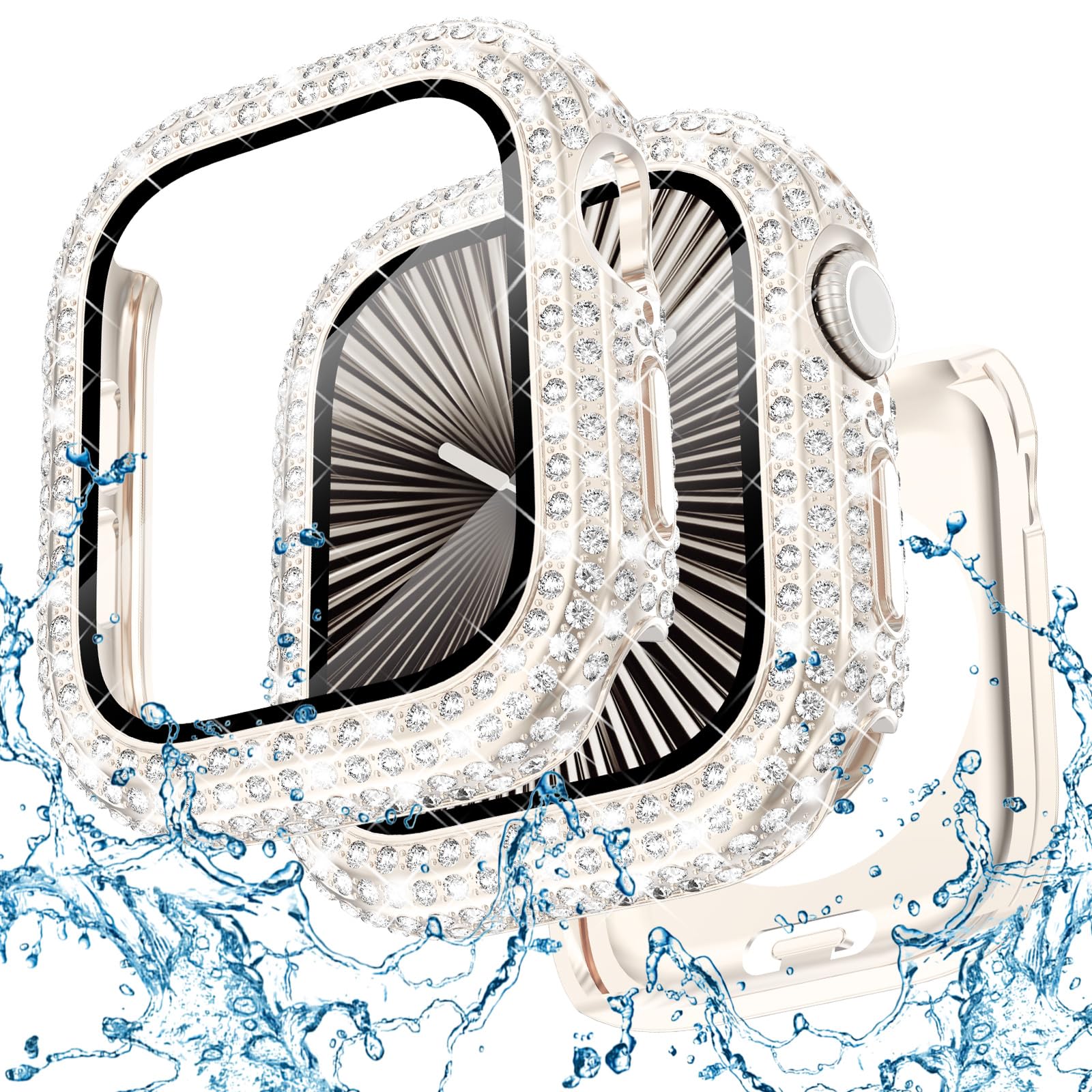 WINGLE 2-in-1 Waterproof Case for Apple Watch Series 11 10 42mm Screen Protector Case, Full Bling Diamond Protective Face Cover Apple Watch 11 10 42