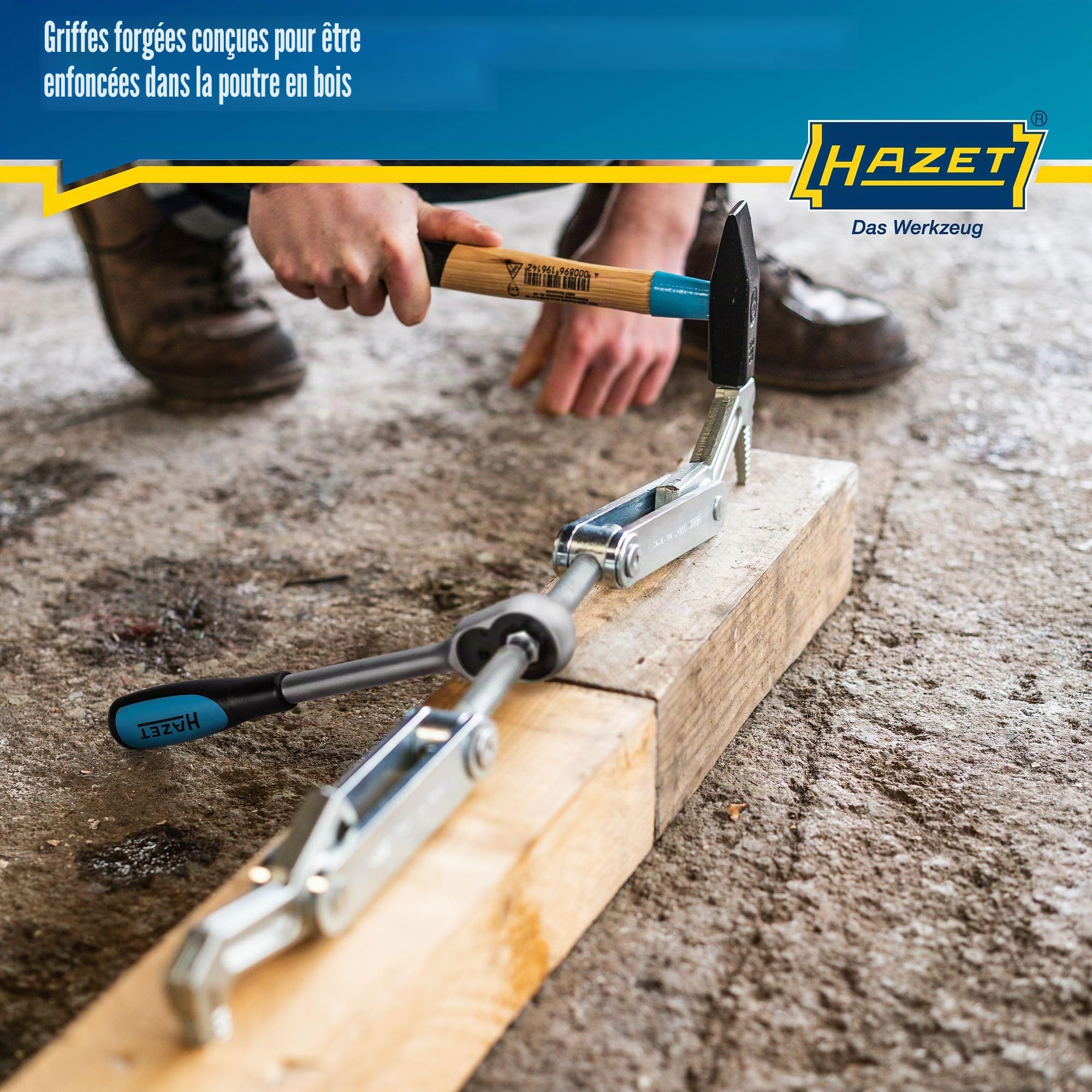 HAZET Tire-bois 1774-1 I course de serrage : 115 mm, largeur totale : 440 mm, longueur du cliquet : 275 mm, filet trapézoïdal TR 16 x 5 I pour serrer, tirer et comprimer les bois'.