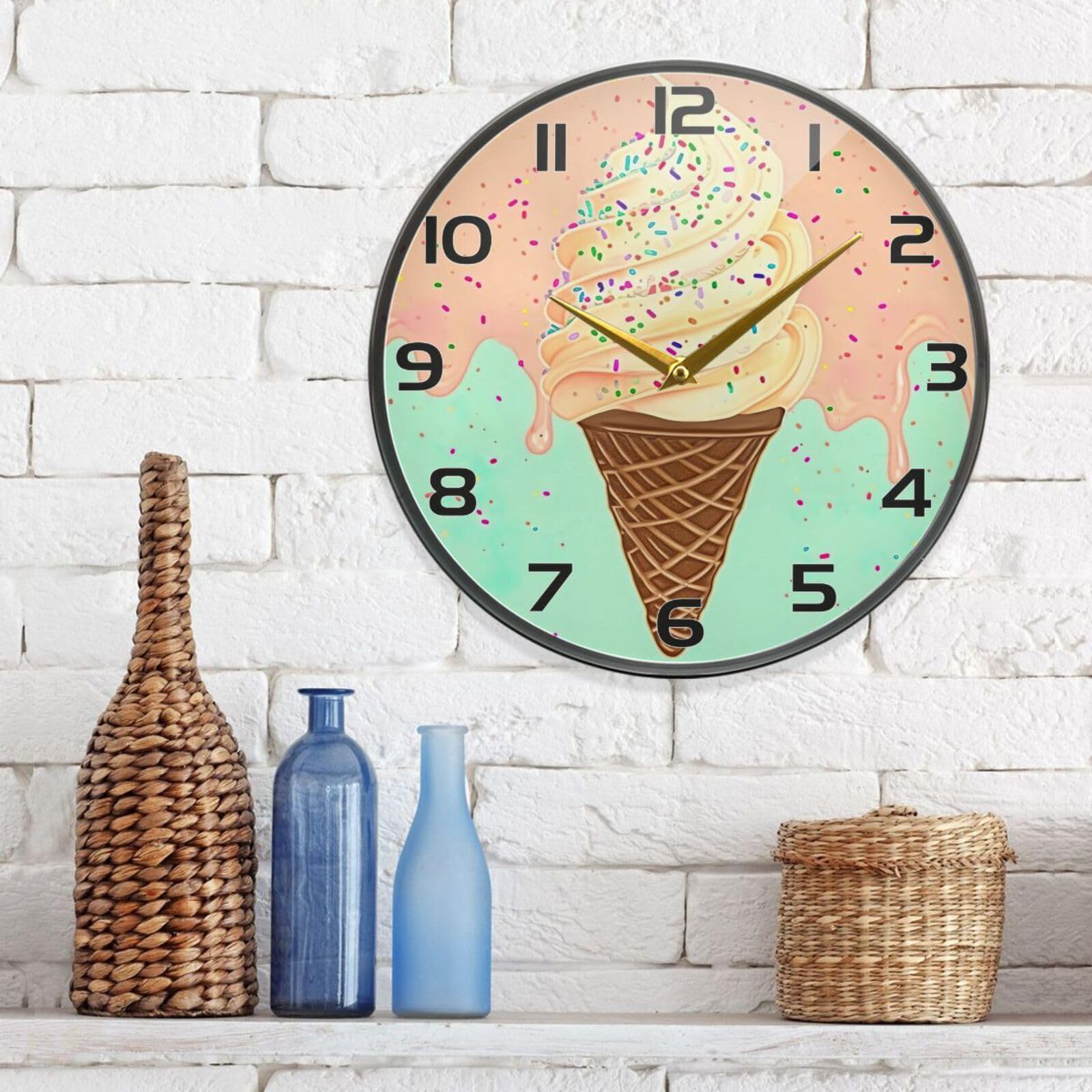インテリア時計 NEW GATE Ice Cream Cone Wall Clock Amazon.com: Takiito Ice Cream Wall Clock Silent Non Ticking
