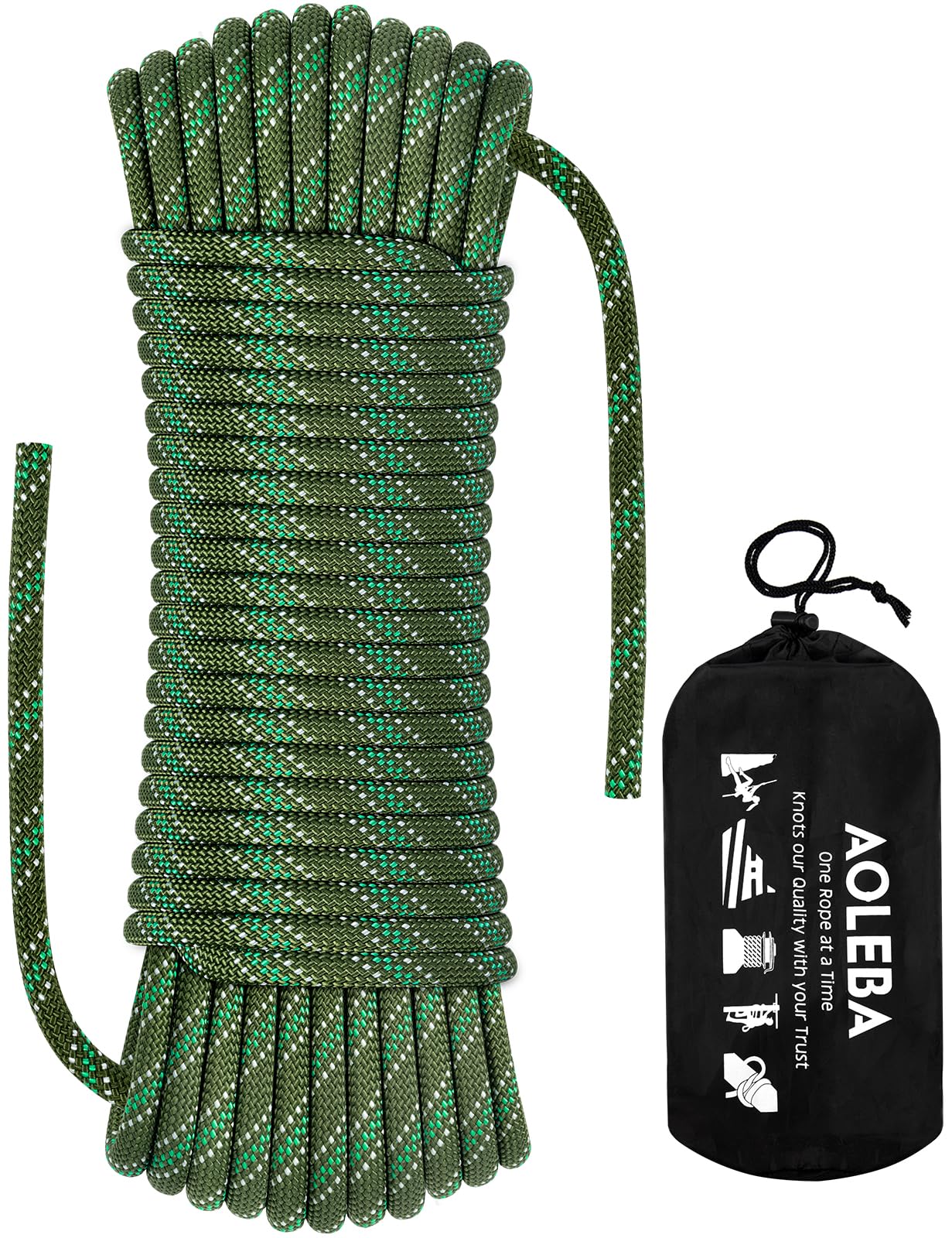 AOLEBA 8.5mm Static Climbing Rope, Outdoor Rock Climbing Ropes, Heavy Duty Rappelling Rope for Fire Rescue, Escape, 10M(32Ft) 20M(64Ft) 30M(96Ft) Ice Climbing Equipment & Parachute Accessories