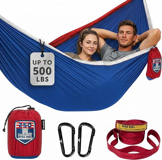 Wise Owl Outfitters Camping Hammock up to 500lbs Portable Hammock with Tree Straps - Travel, Backpacking, Hiking, Outdoors Camping Gear - Single or Double