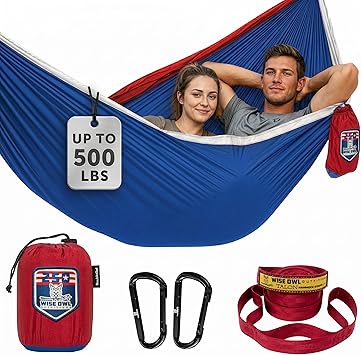 Wise Owl Outfitters Camping Hammock up to 500lbs Portable Hammock with Tree Straps - Travel, Backpacking, Hiking, Outdoors Camping Gear - Single or Double
