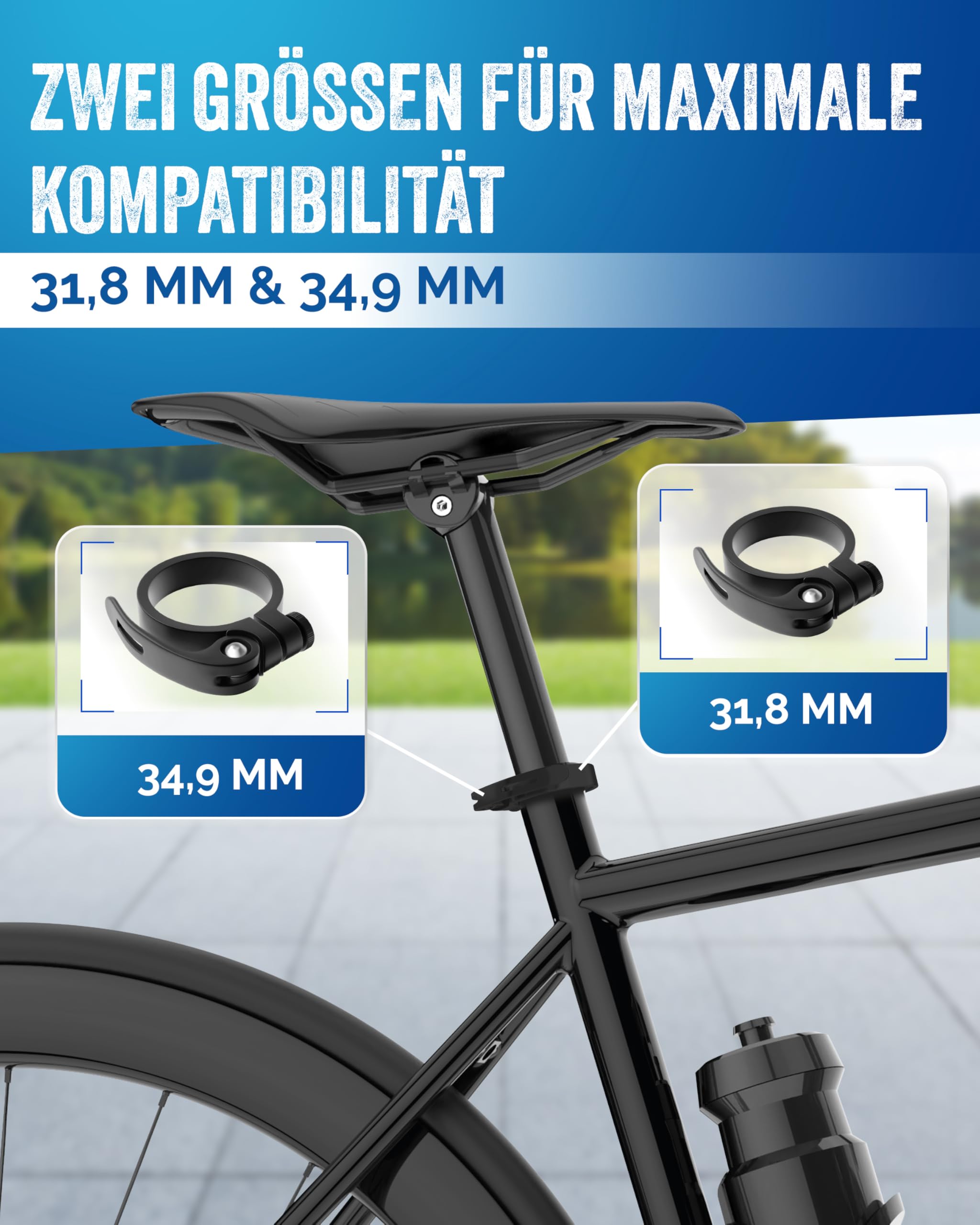 schnellverschluss fahrradsattel Liebdorf® Fahrrad Sattelklemme mit Schnellspanner für - 31,8 und 34,9 Sattelstutzklemme aus Aluminium Kopfumfang:57 - 58 cm PixelPilot E-Bike Cityrad 26 fahrrad unterstand