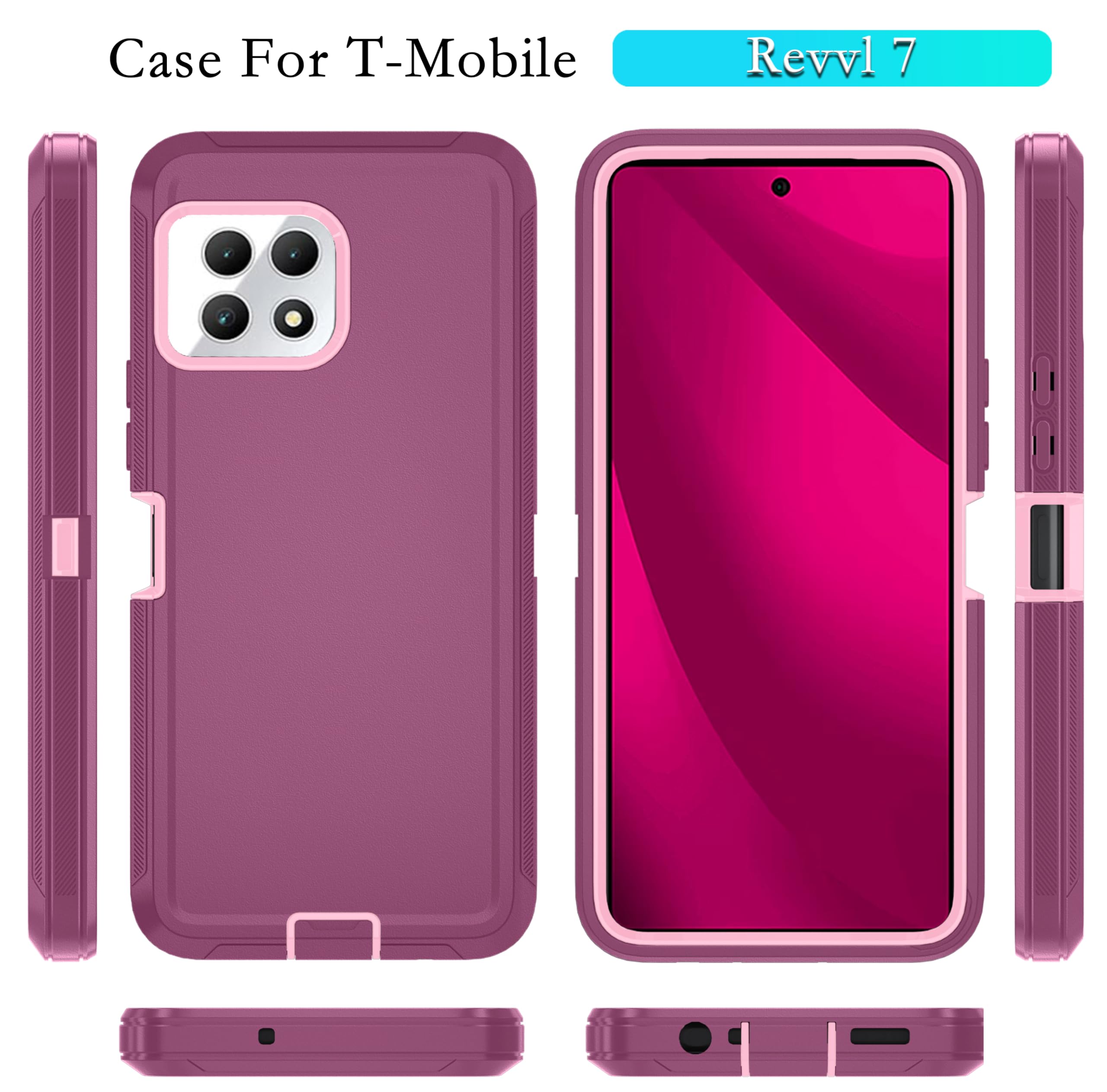 PT - Funda Híbrida De Vidrio Templado Soporte De Anillo A Prueba De Golpes Para T-Mobile RevVL 7 5G Soporte De Regalo (azul