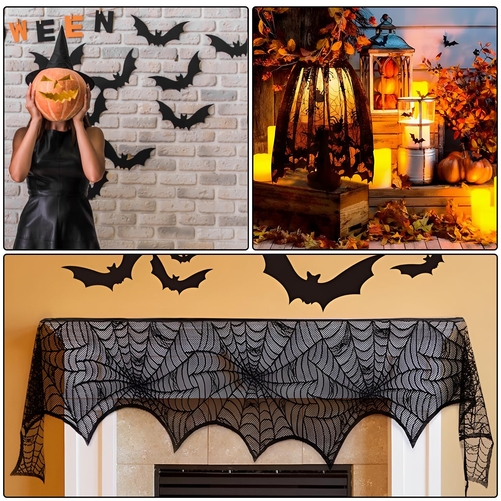 Chemin De Table Halloween Noir à Motifs Toiles D'araignée - 180 X 45 Cm - 100% Polyester - Décoration De Table Effrayante