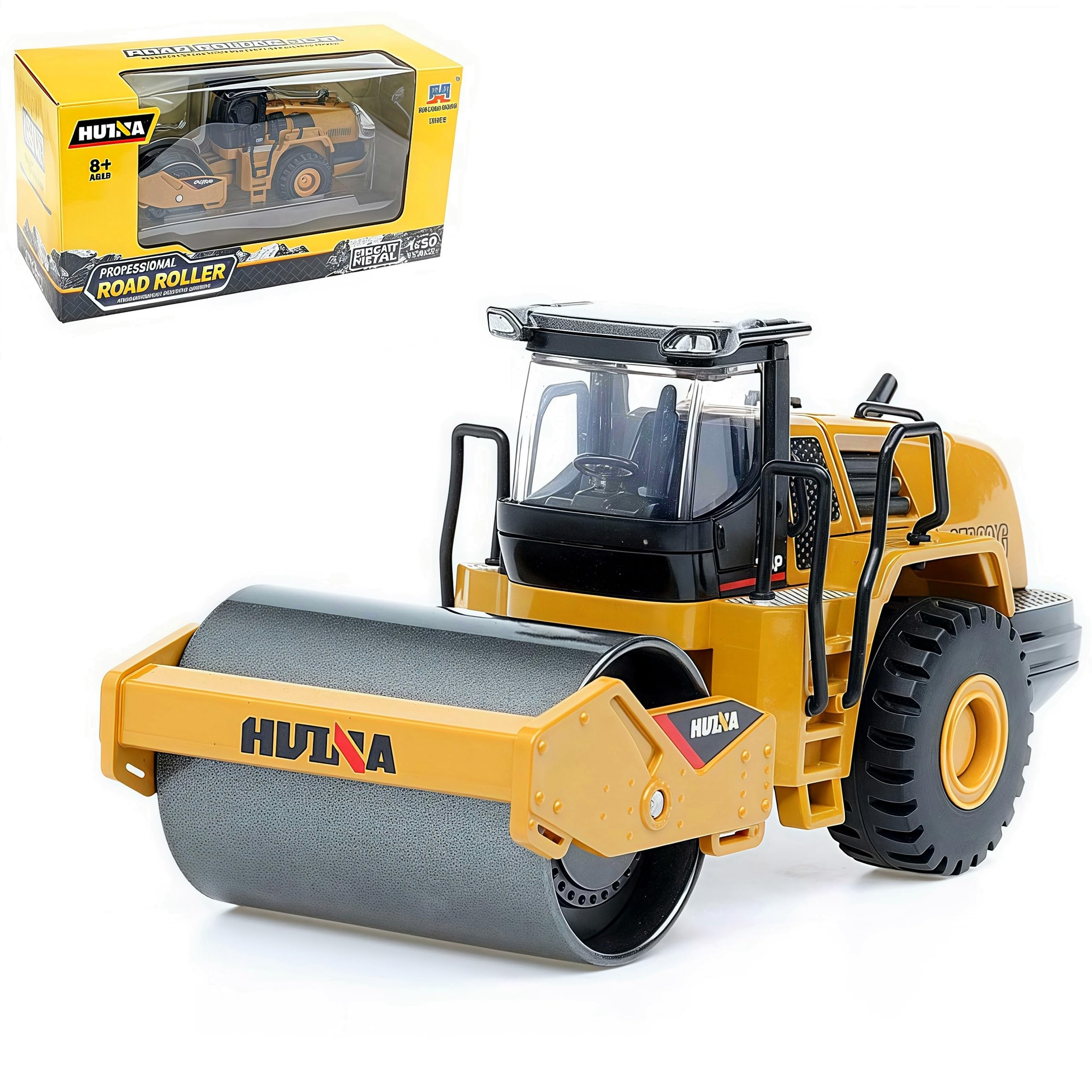 Gemini&Genius Road Roller Toy for Kids, Heavy Duty Construction Vehicle Toys 1-50 Scale Alloy Road Trucks, Car Toys Collection, Display and Play Truck