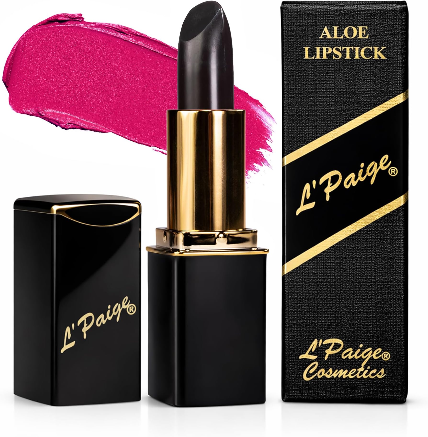 L'Paige pH Color-Changing Lipstick and Lip Stain – Black to Wine Magenta Transformation, Temperature Sensitive Satin Finish, Aloe Vera Infused, Long-Lasting Moisturizing Hydrating Lip Color, Shade LBK