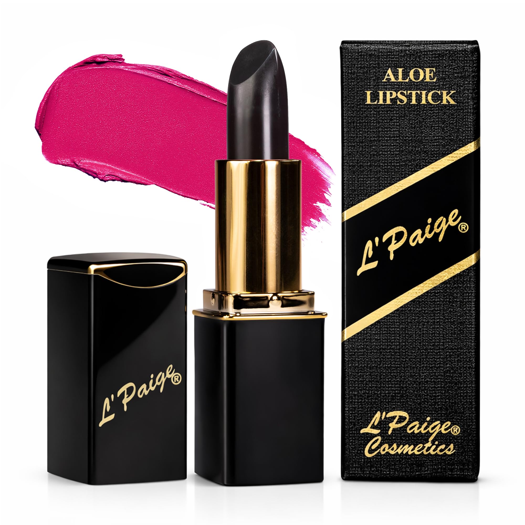 L'Paige pH Color-Changing Lipstick and Lip Stain – Black to Wine Magenta Transformation, Temperature Sensitive Satin Finish, Aloe Vera Infused, Long-Lasting Moisturizing Hydrating Lip Color, Shade LBK