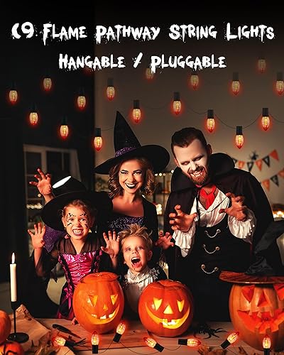 Miniatura 7 de Tira de luces parpadeantes de 24.2 pies con estacas – Luces C9 de camino de Halloween impermeables al aire libre – 20 luces rojas parpadeantes para