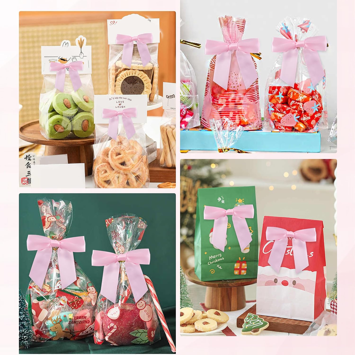 50Pcs 4.5in Satin Ribbon Bows with Clear Twist Ties Pre-Tied Decorative Bows for Present Wrapping, Treat Bags & Party Favors(Light Pink) image 5