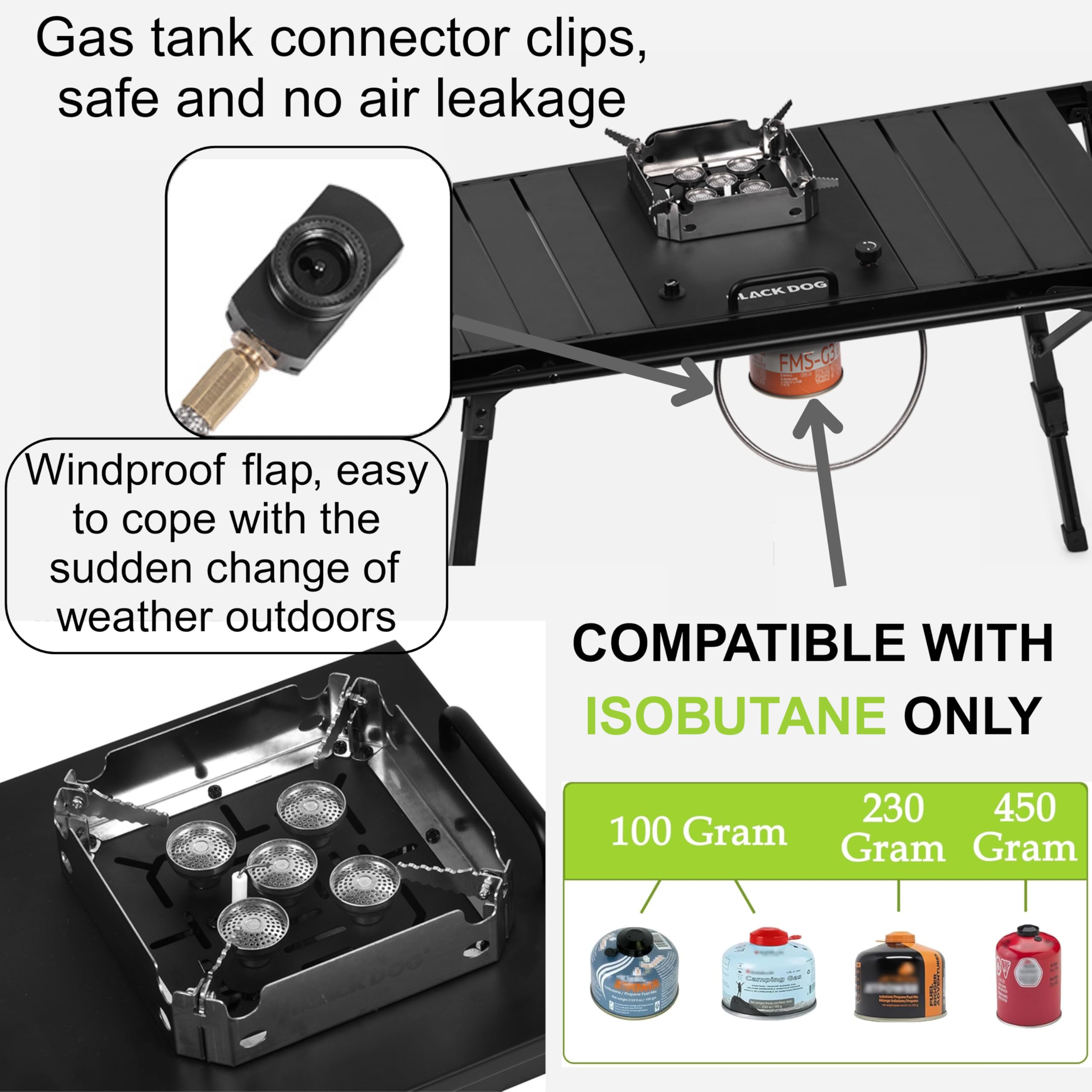 Blackdog kuchenka kempingowa, przeno?na kuchenka gazowa IGT, 7200 W/24500Btu, wiatroodporna klapa, elektroniczny zap?on, regulacja mocy ognia, plecak z plecakiem, sk?adany, kompatybilny z