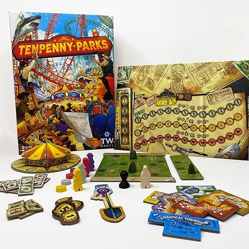 Miniatura 3 de Tenpenny Parks | Parque temático | Juego de mesa de estrategia | Azulejos de poliomino | Colocación de trabajadores competitivos | A partir de 14