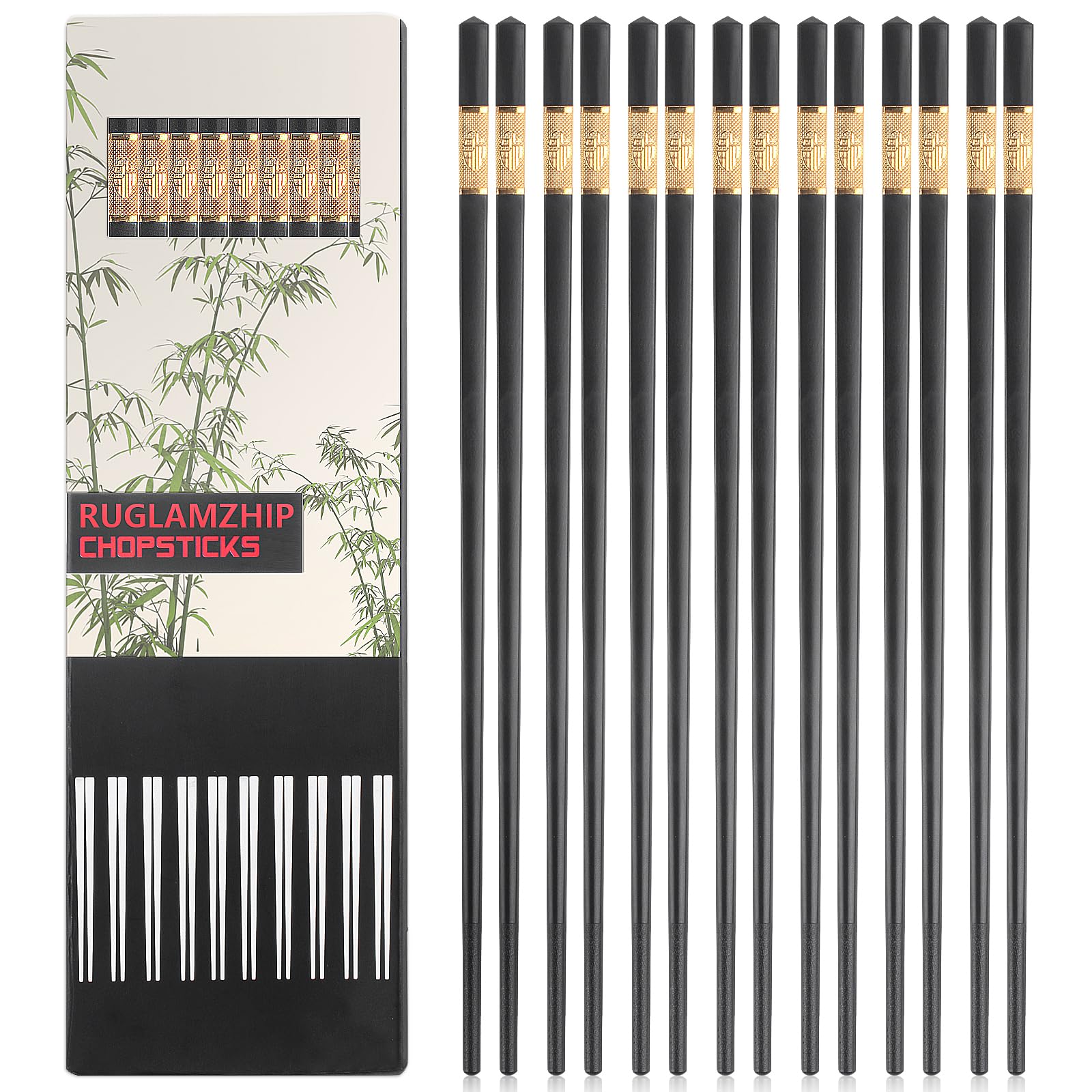 10 Pares Palillos Chinos, Palillos Japoneses, Palillos de Aleación Aptos para Lavavajillas, Palillos de Metal Reutilizables, Chopsticks Antideslizantes para Cocina Restaurante, Negros