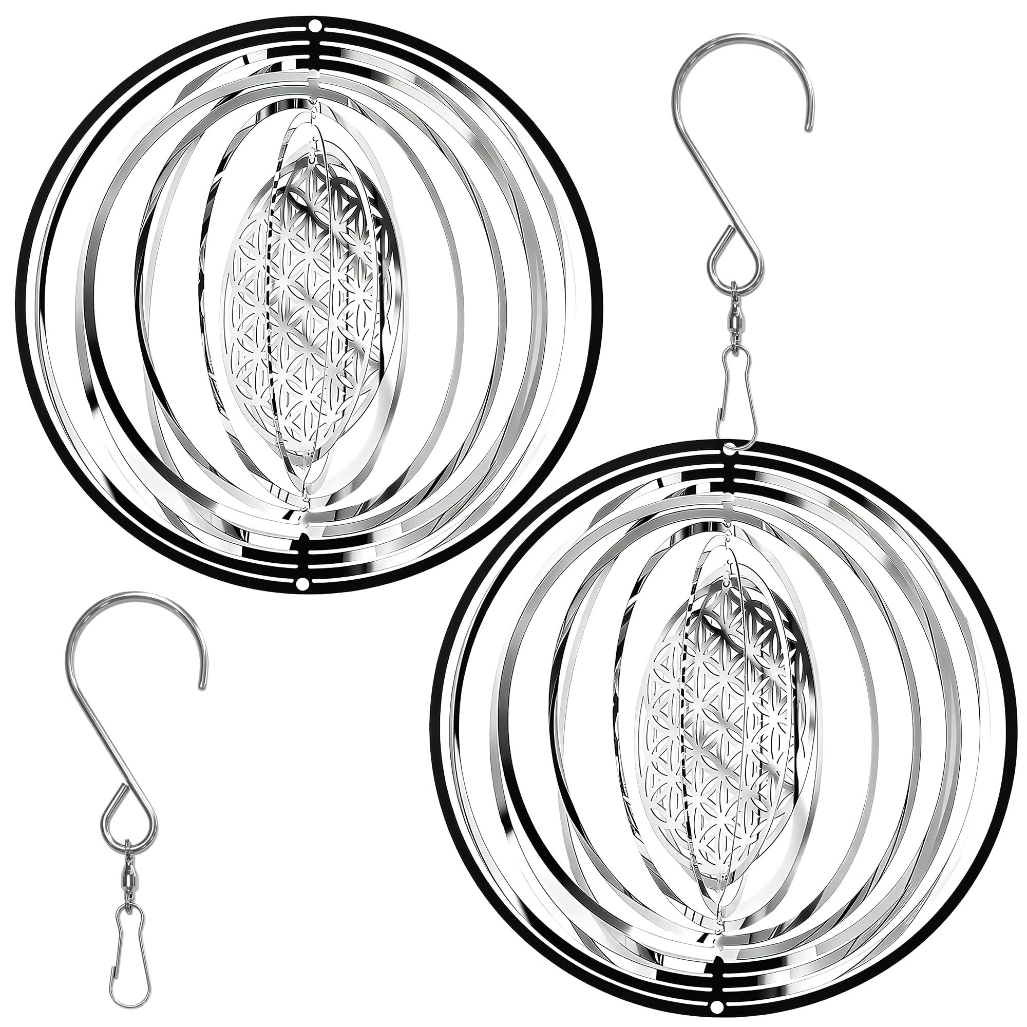 2 Pcs 3D Garden Wind Spinners Metal Hanging Decor