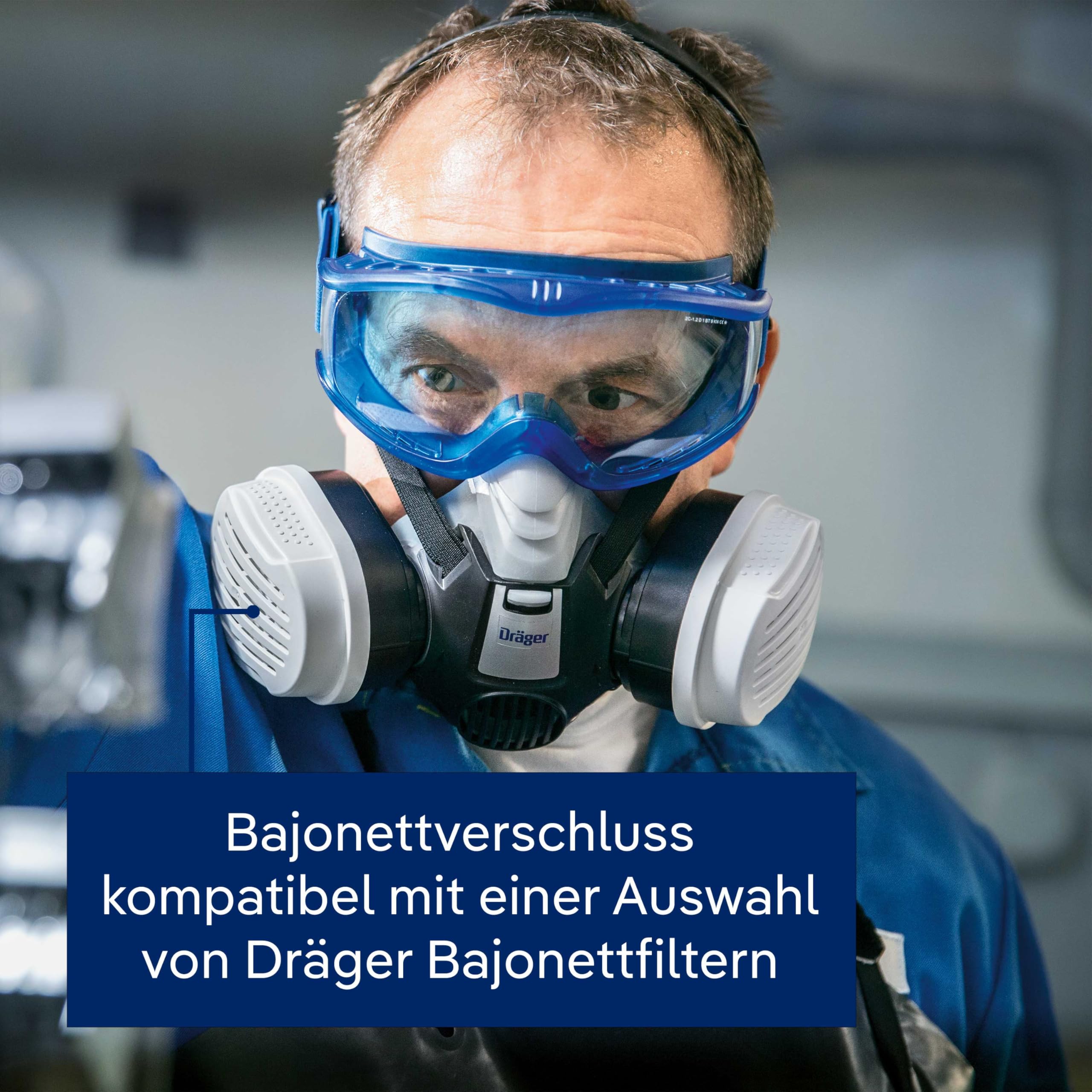 Dräger X-plore 3300 Atemschutzmaske inkl. ABEK1 Hg P3 Kombi-Filter, Halbmaske für Chemiearbeiten, Gasmaske gegen Gase, Dämpfe, Feinstaub, Partikel, Staubmaske, in verschiedenen Größen